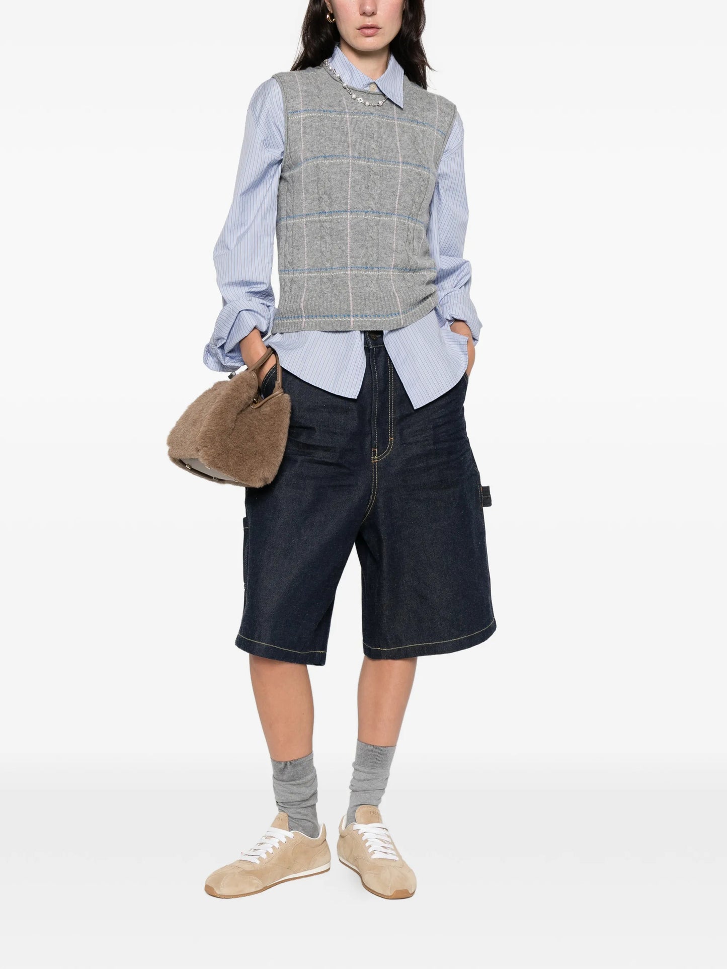 checked knitted vest