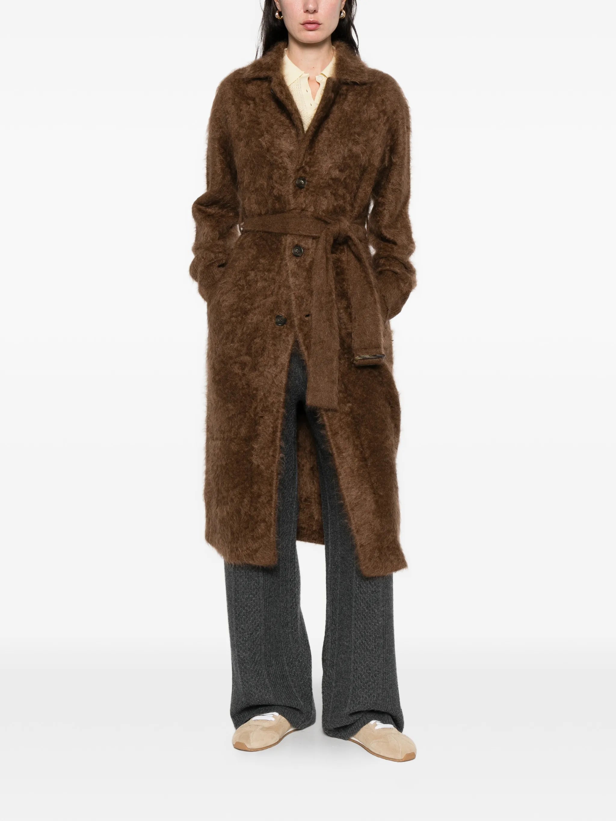 belted buttoned coat