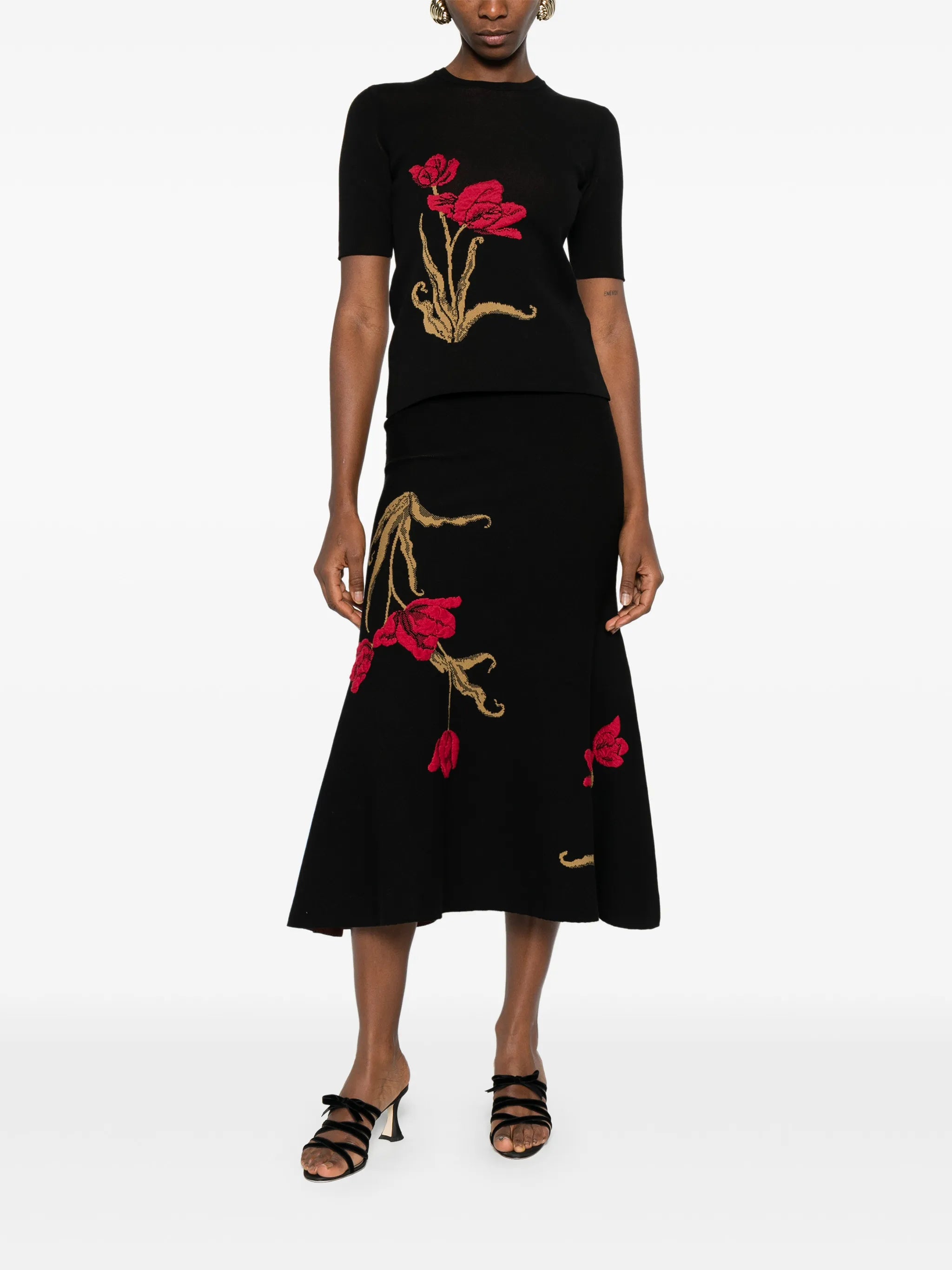 floral-jacquard knitted T-shirt