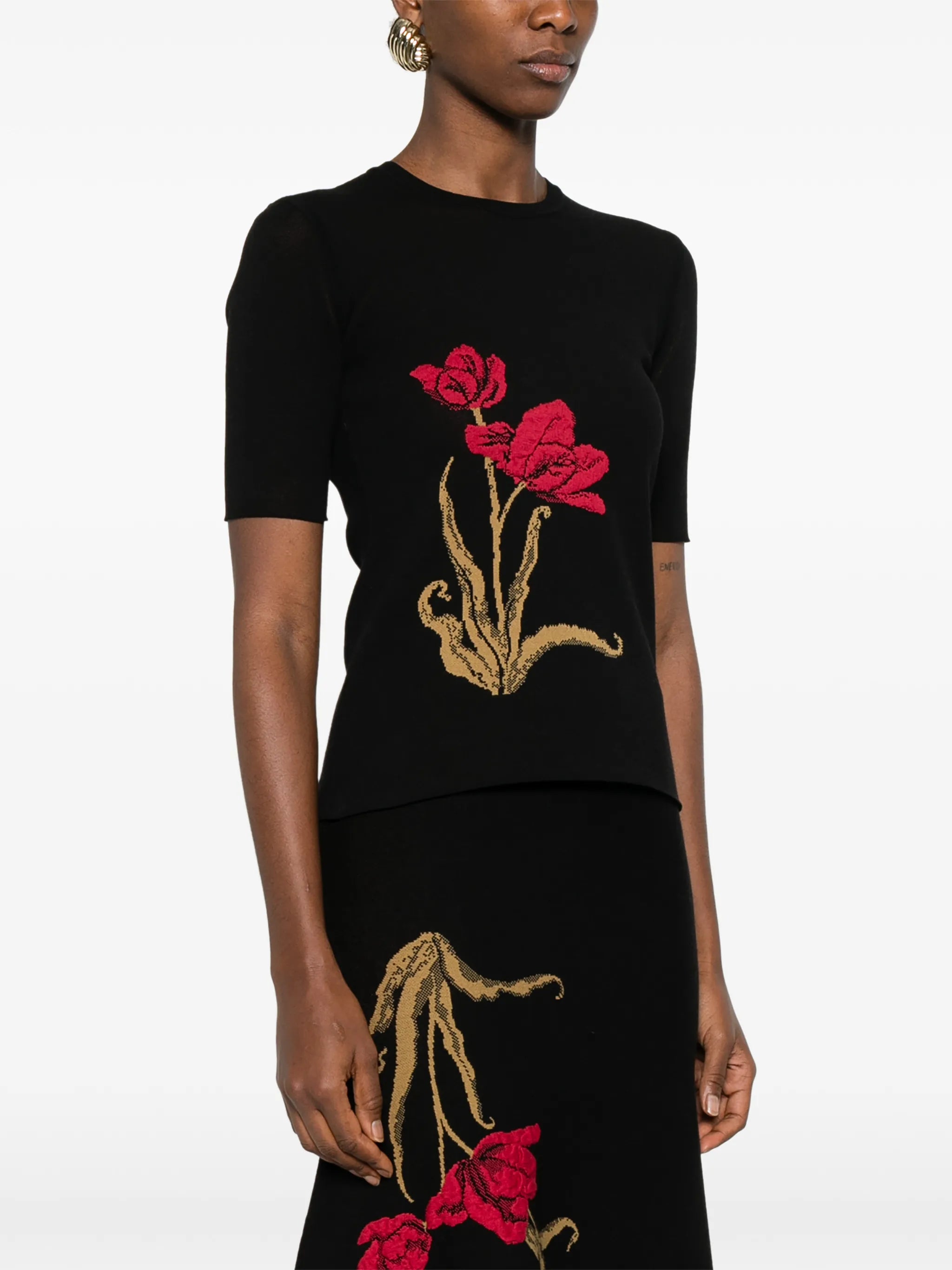 floral-jacquard knitted T-shirt