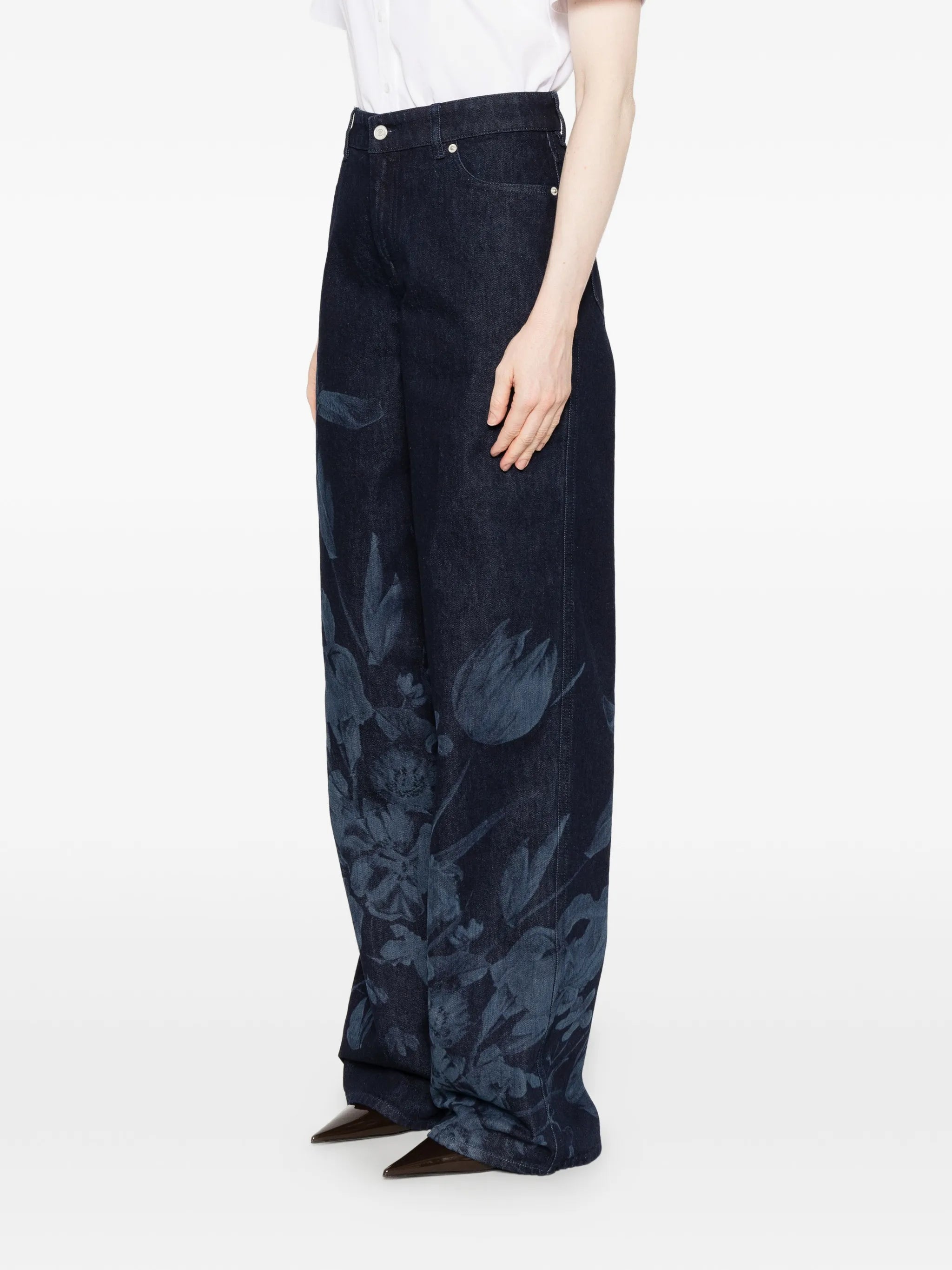 floral-print straight-leg jeans
