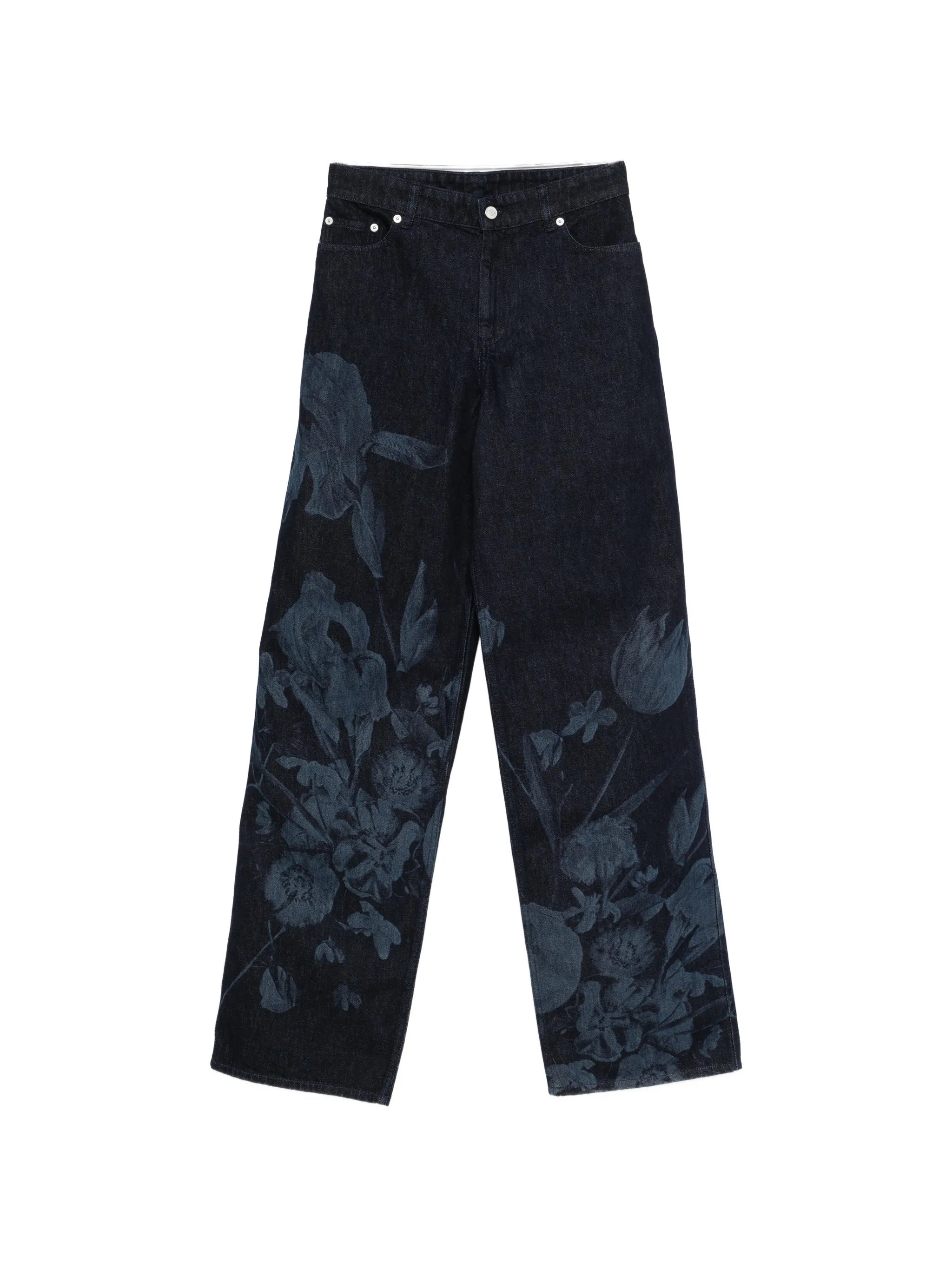 floral-print straight-leg jeans
