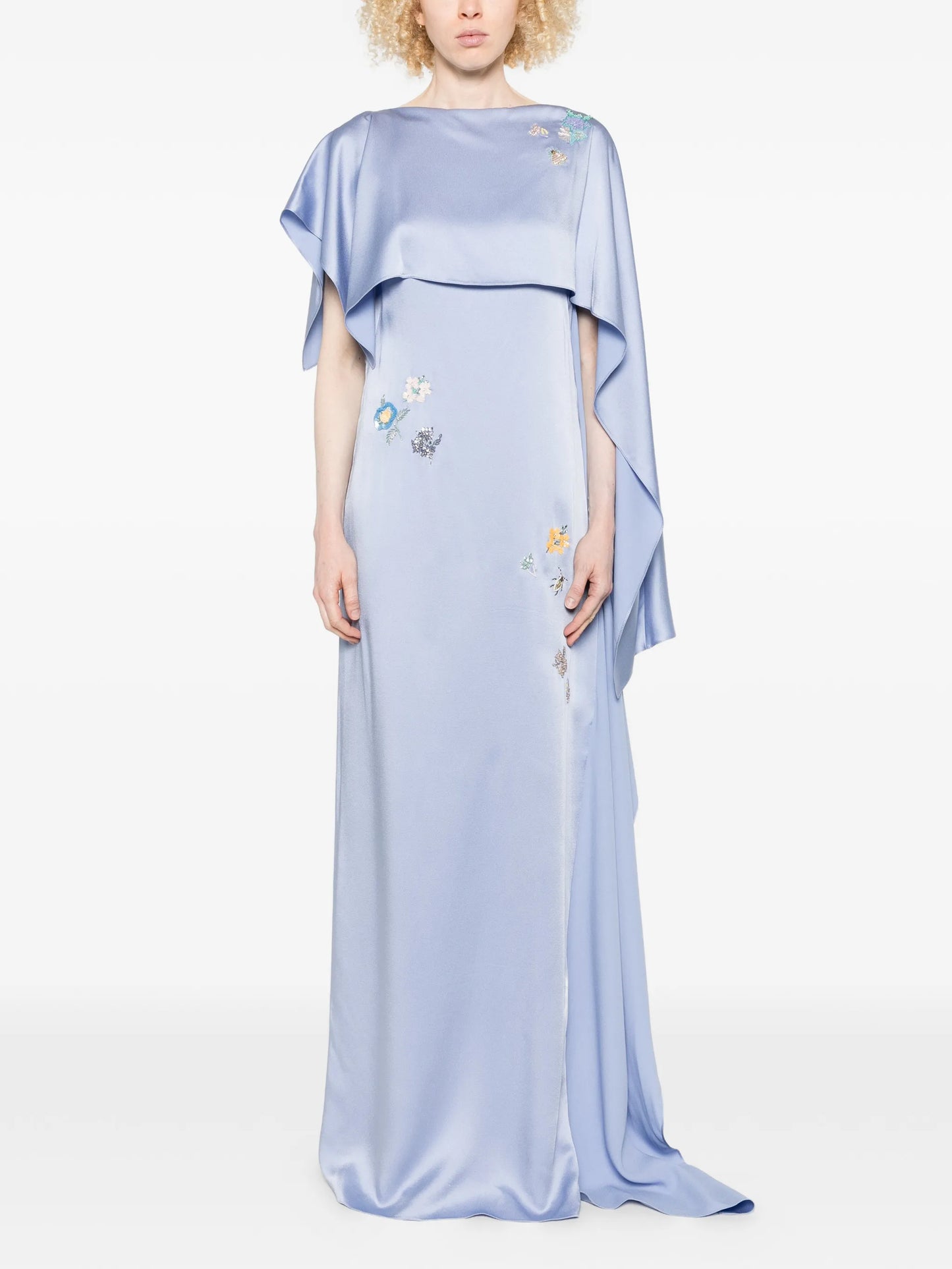 draped floral-embellishment maxi dress