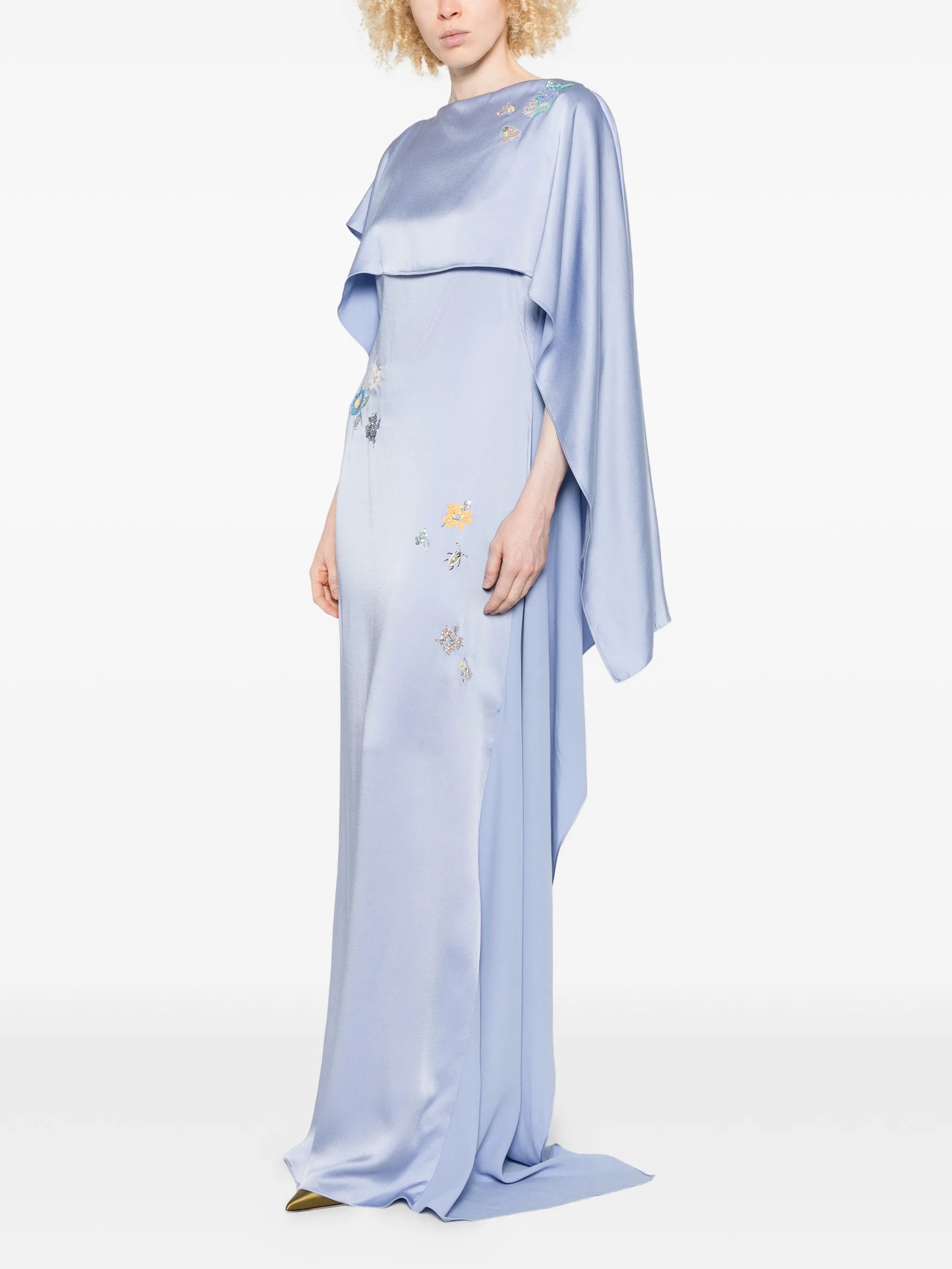 draped floral-embellishment maxi dress
