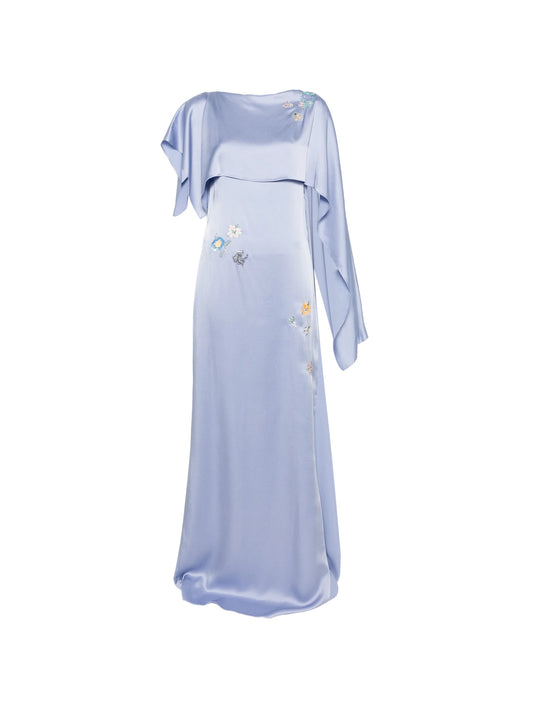 draped floral-embellishment maxi dress