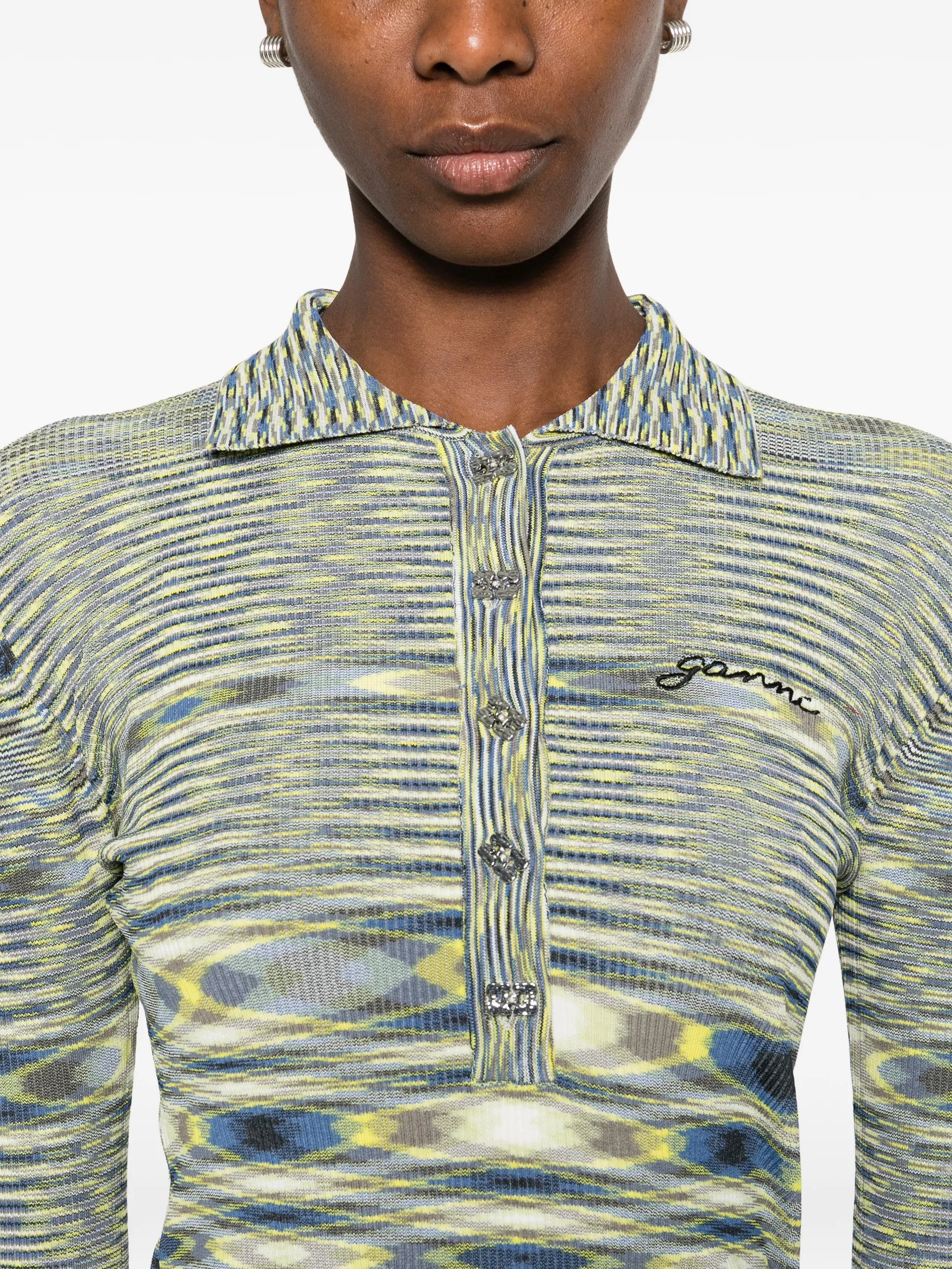 long-sleeve knit polo top