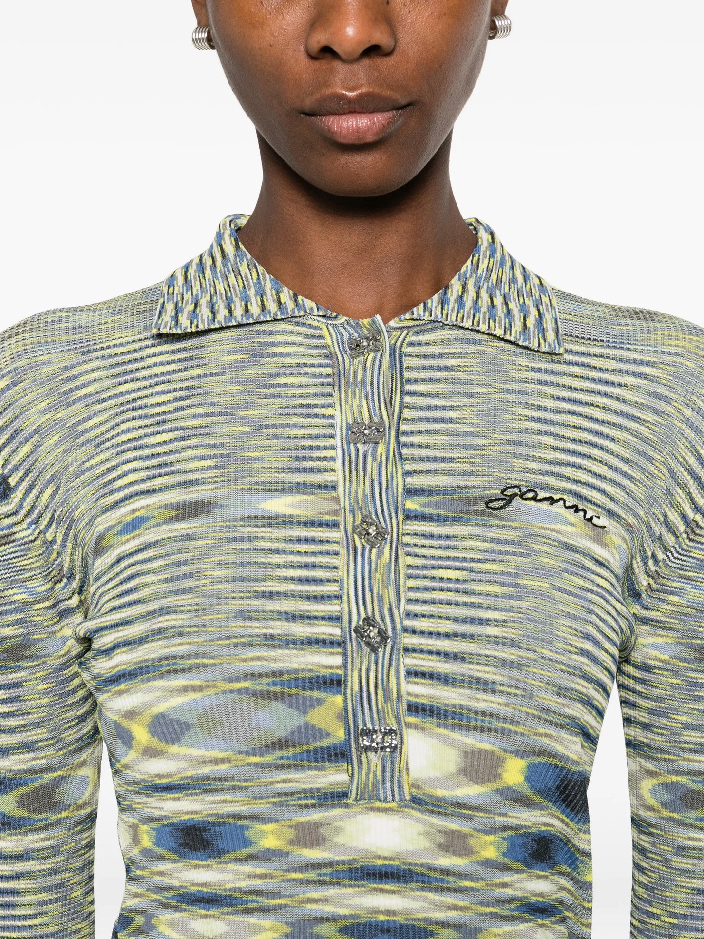 long-sleeve knit polo top