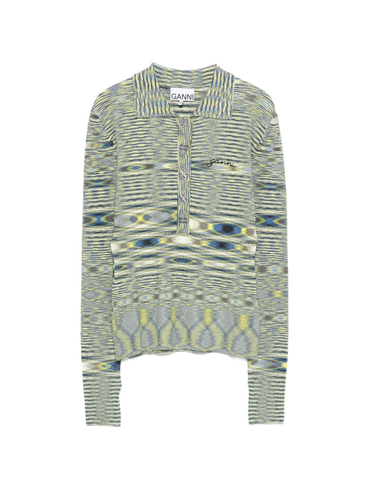 long-sleeve knit polo top