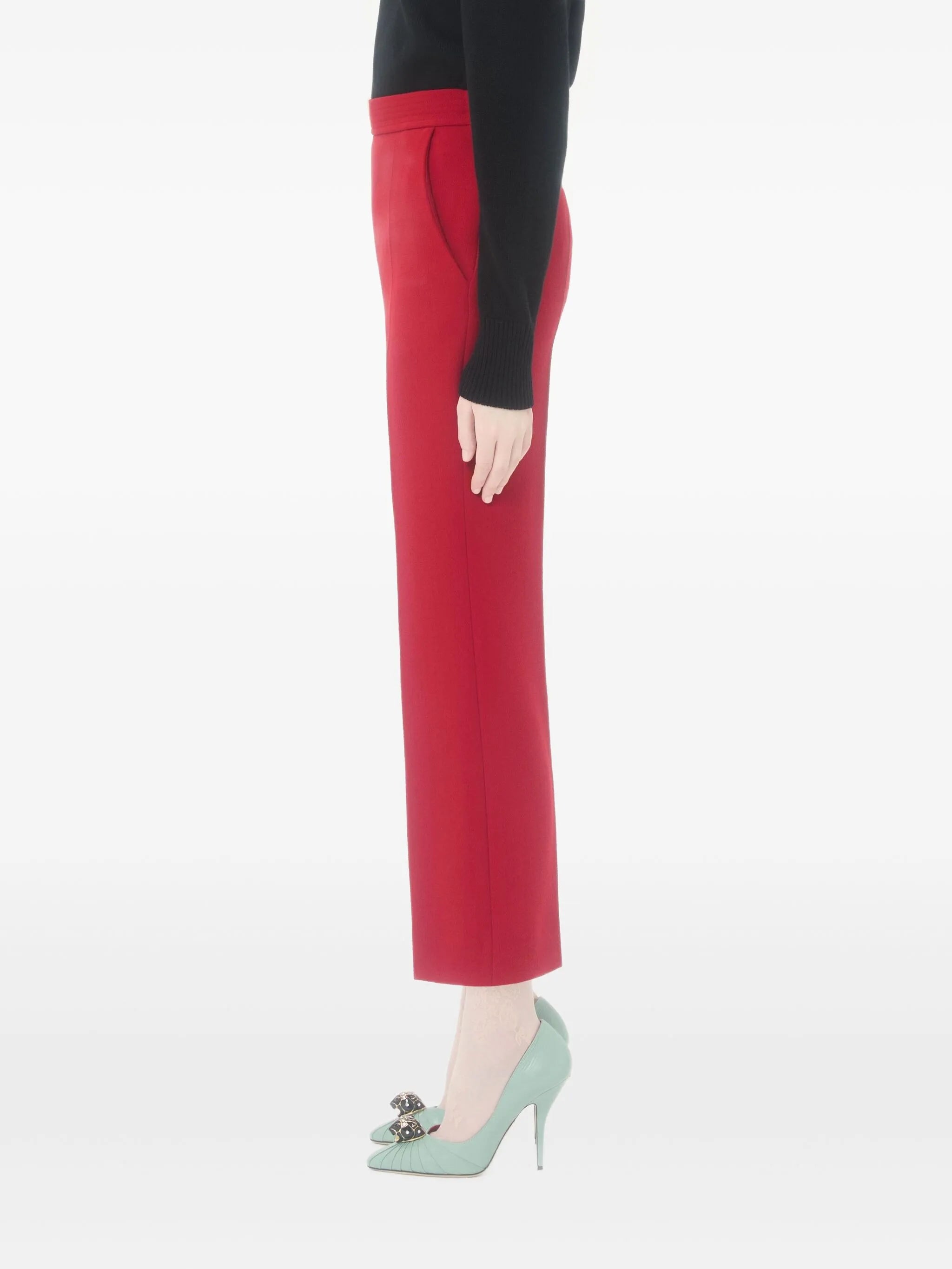 V-detail wool-crepe trousers