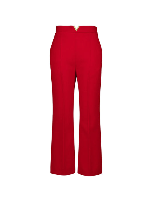 V-detail wool-crepe trousers