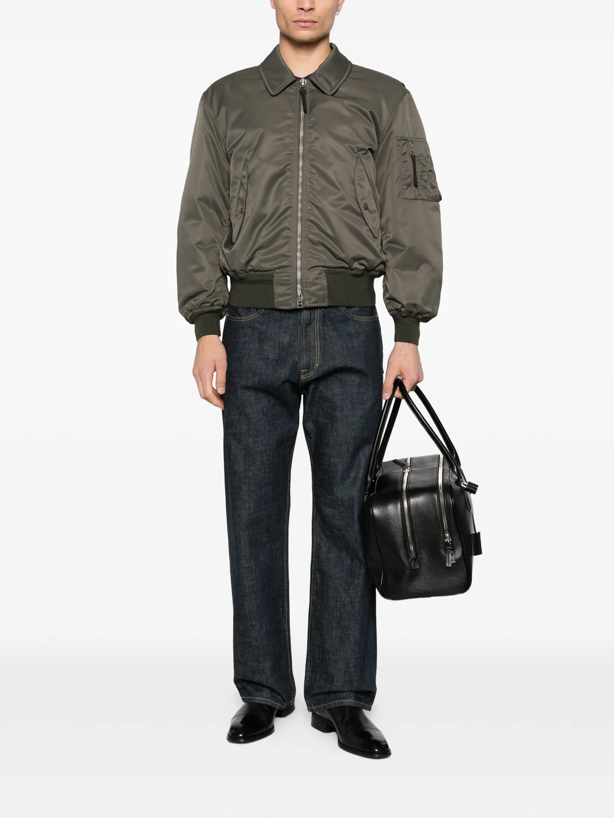 zip-up collared bomber jacket