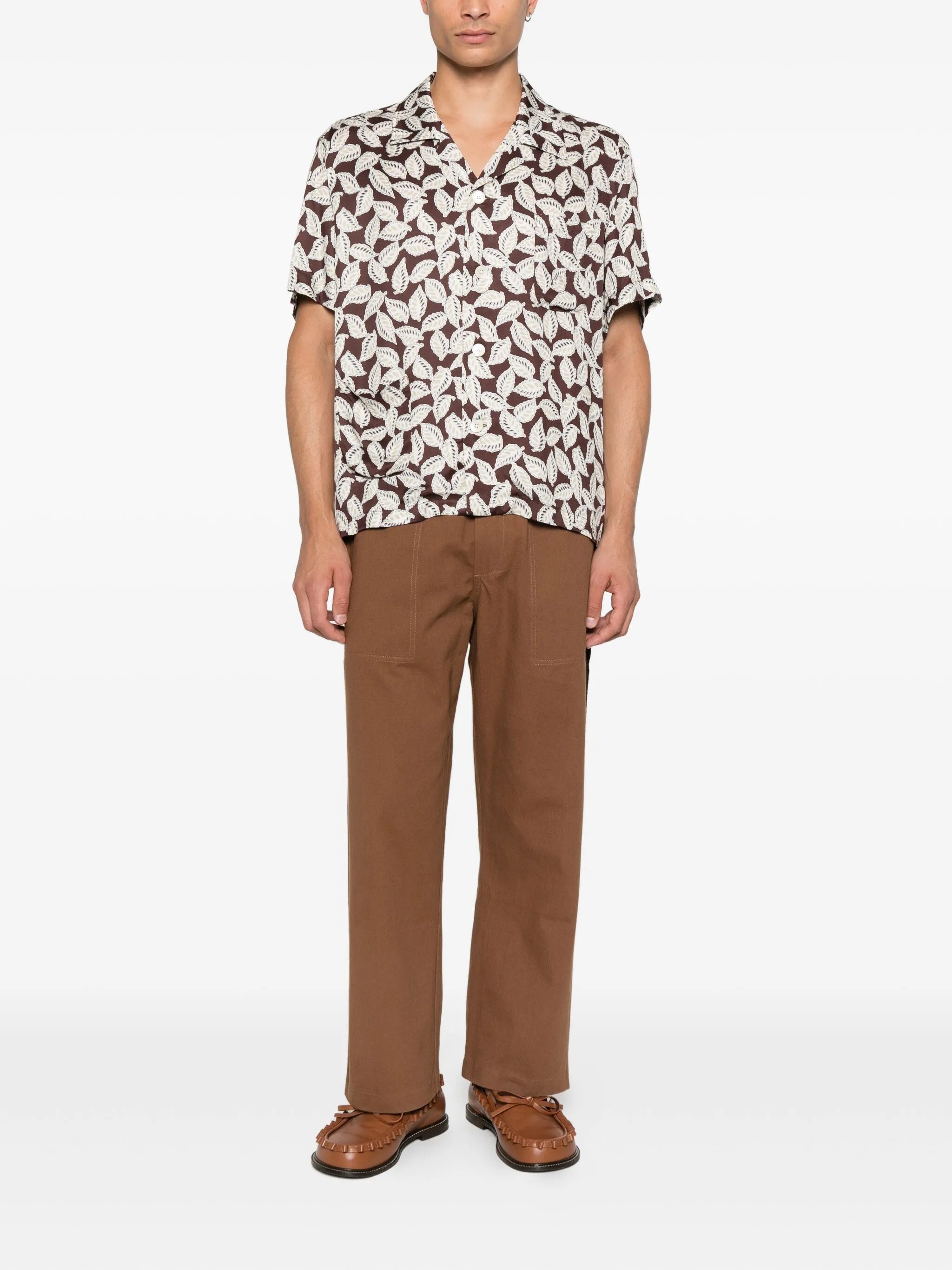 leaf-print shirt