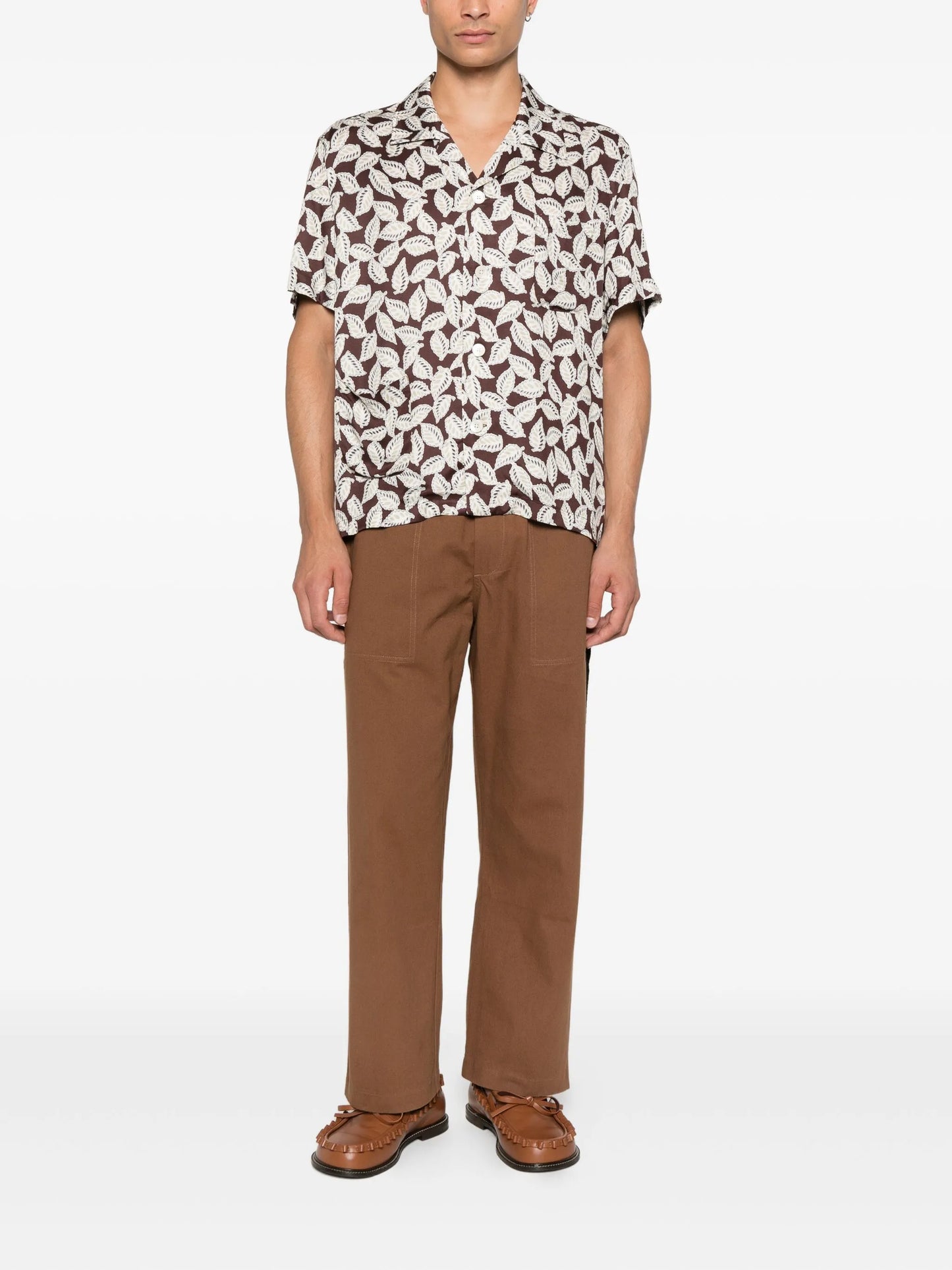 leaf-print shirt