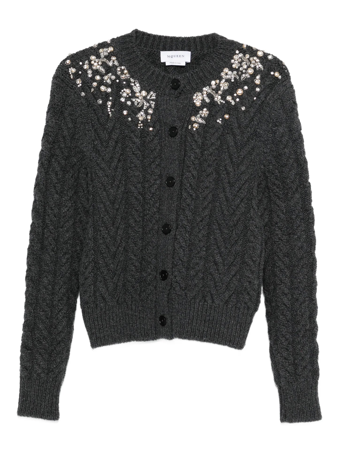 crystal-embellished cable-knit cardigan