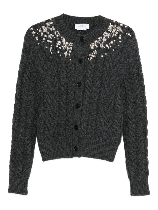 crystal-embellished cable-knit cardigan