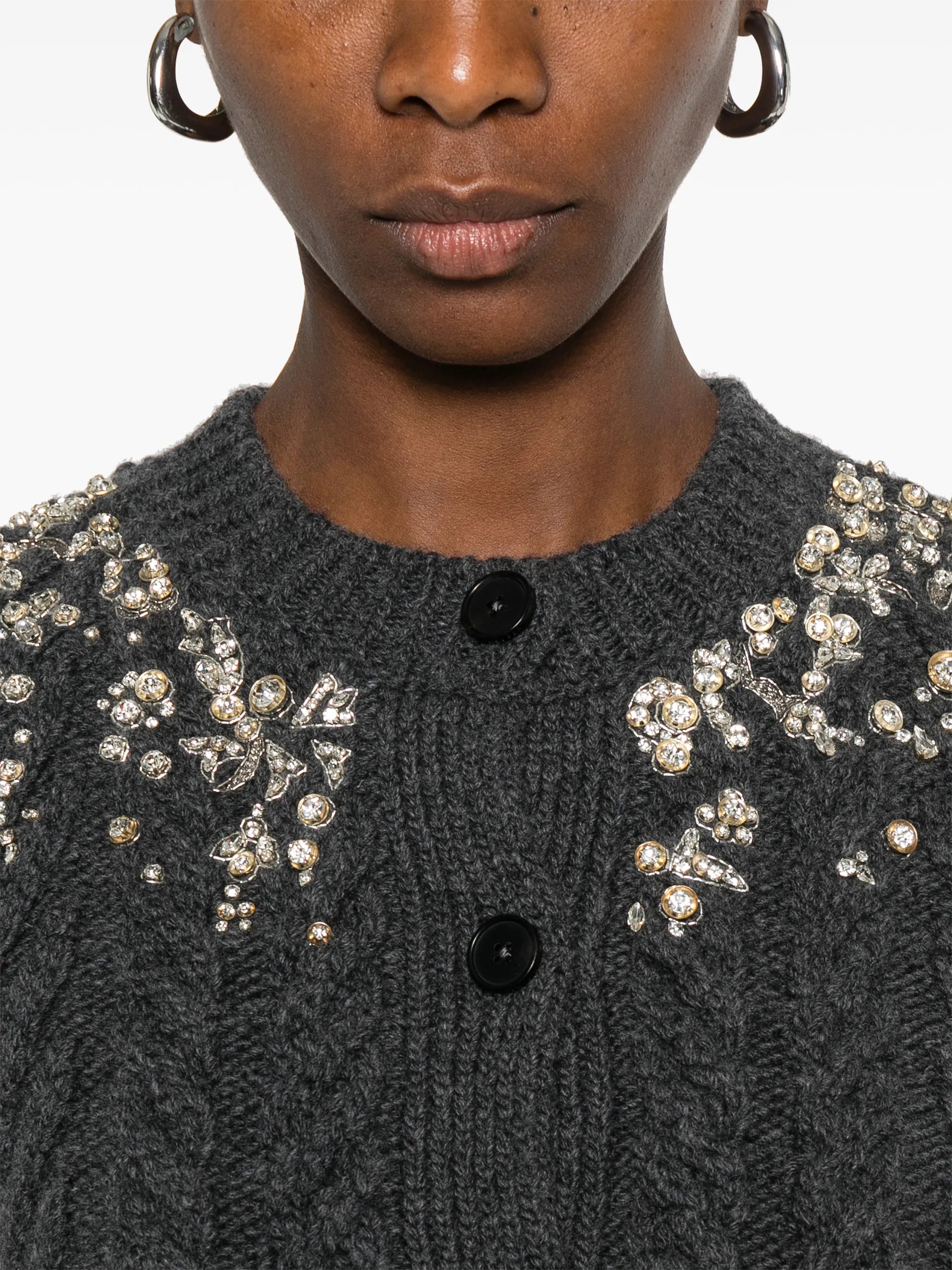 crystal-embellished cable-knit cardigan