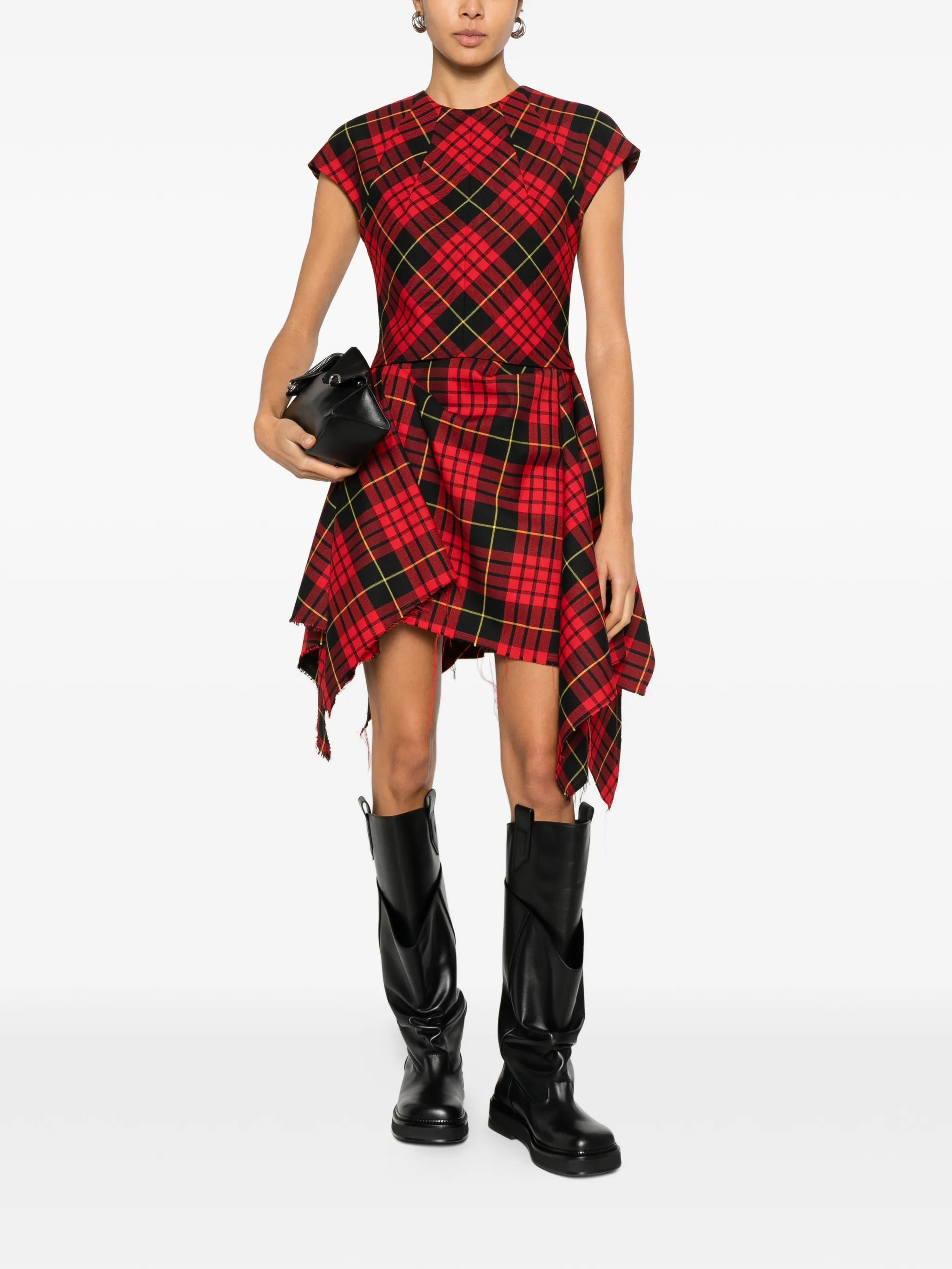 check draped mini dress