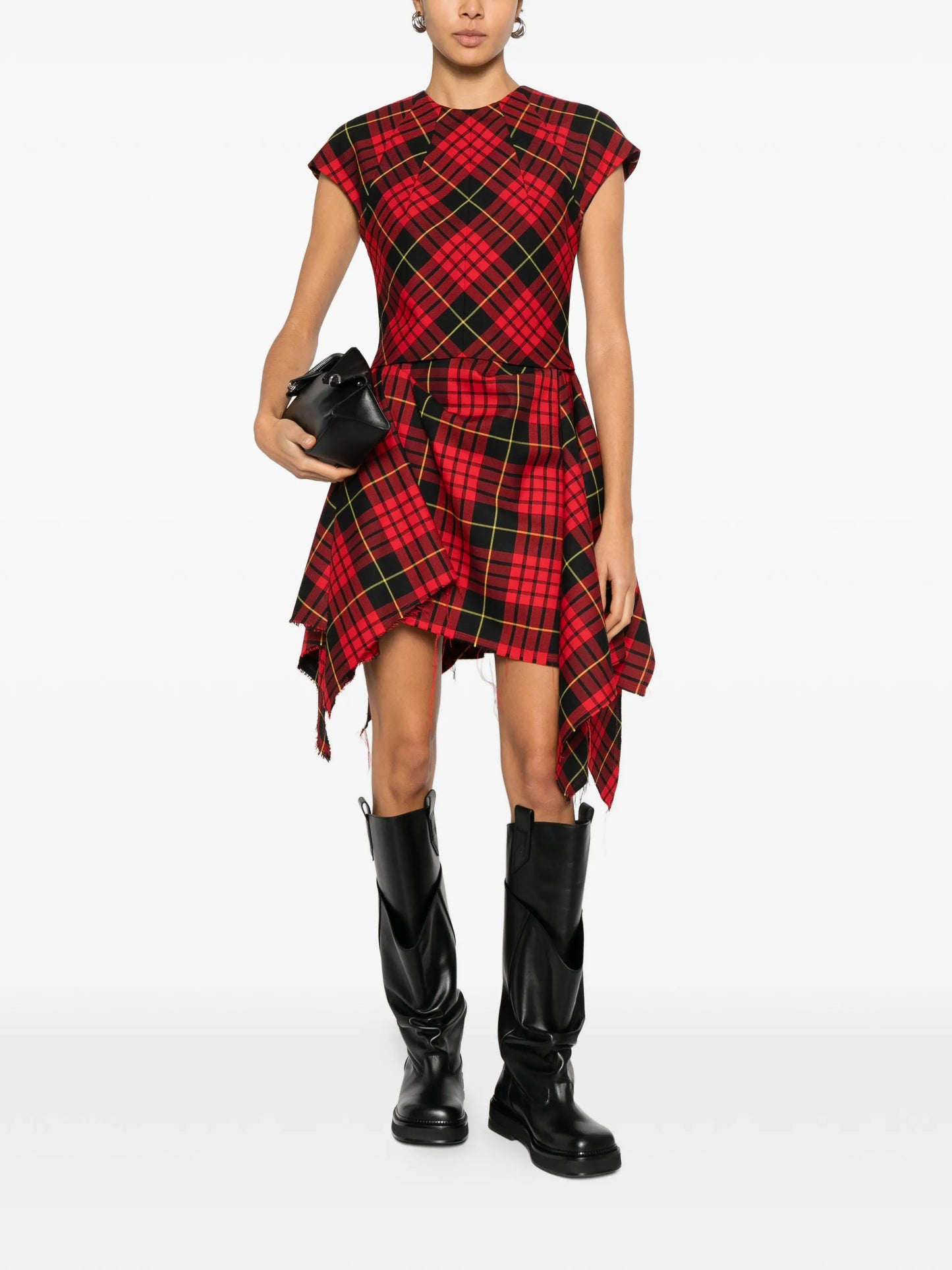 check draped mini dress