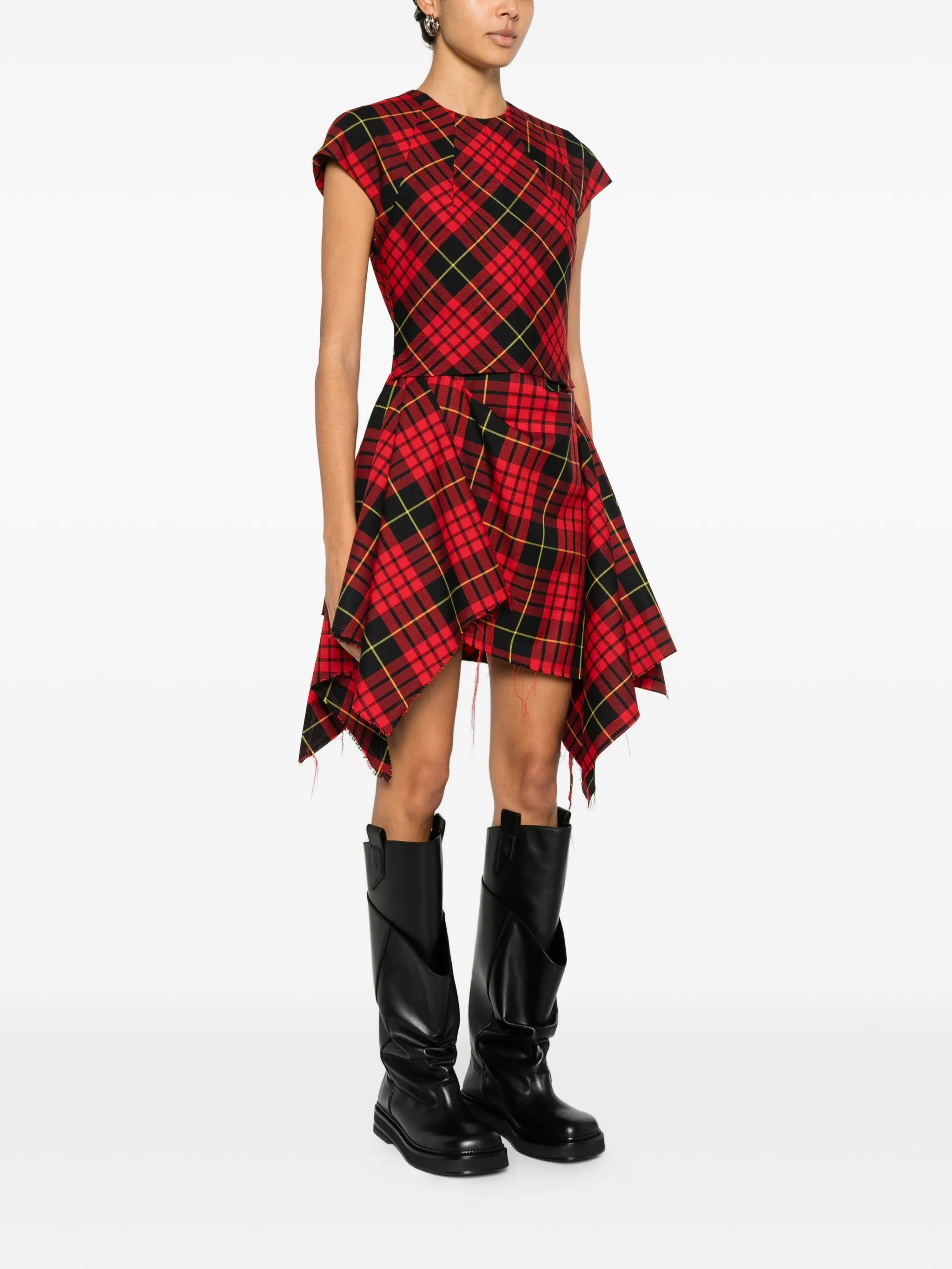 check draped mini dress