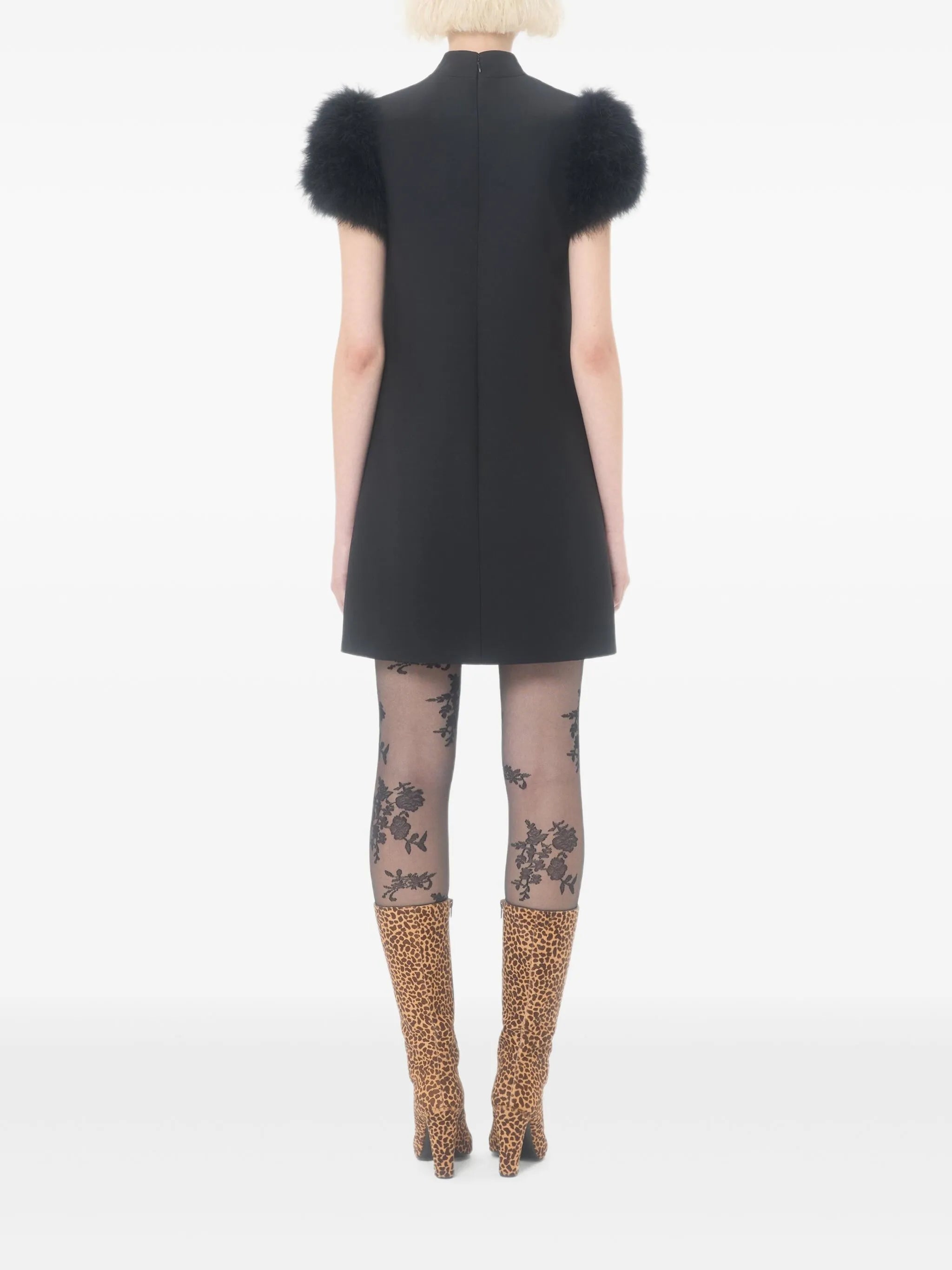 Crepe Couture feather mini dress