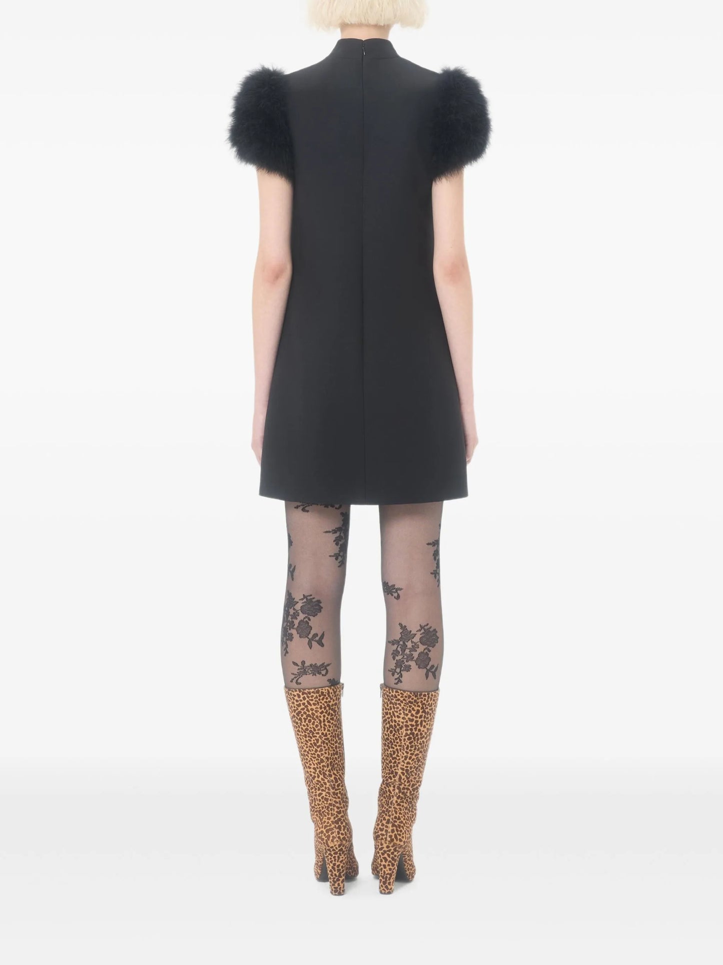 Crepe Couture feather mini dress