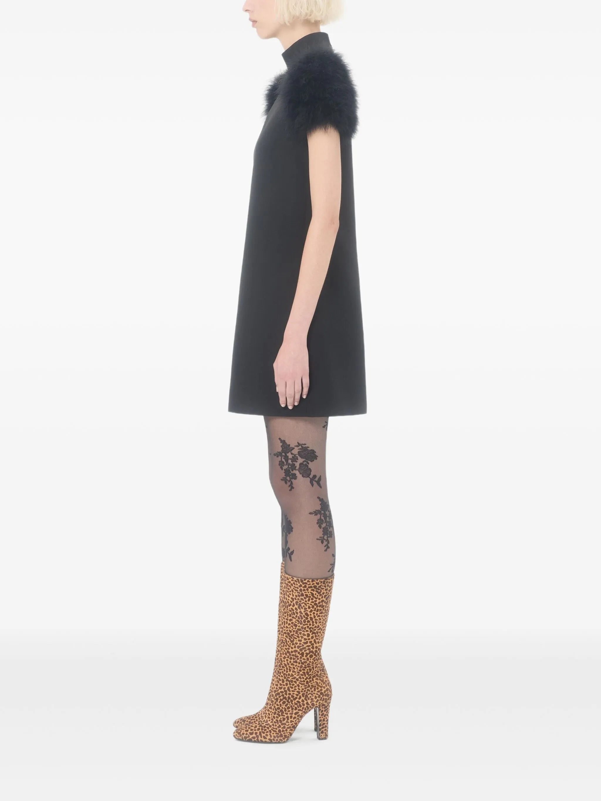 Crepe Couture feather mini dress
