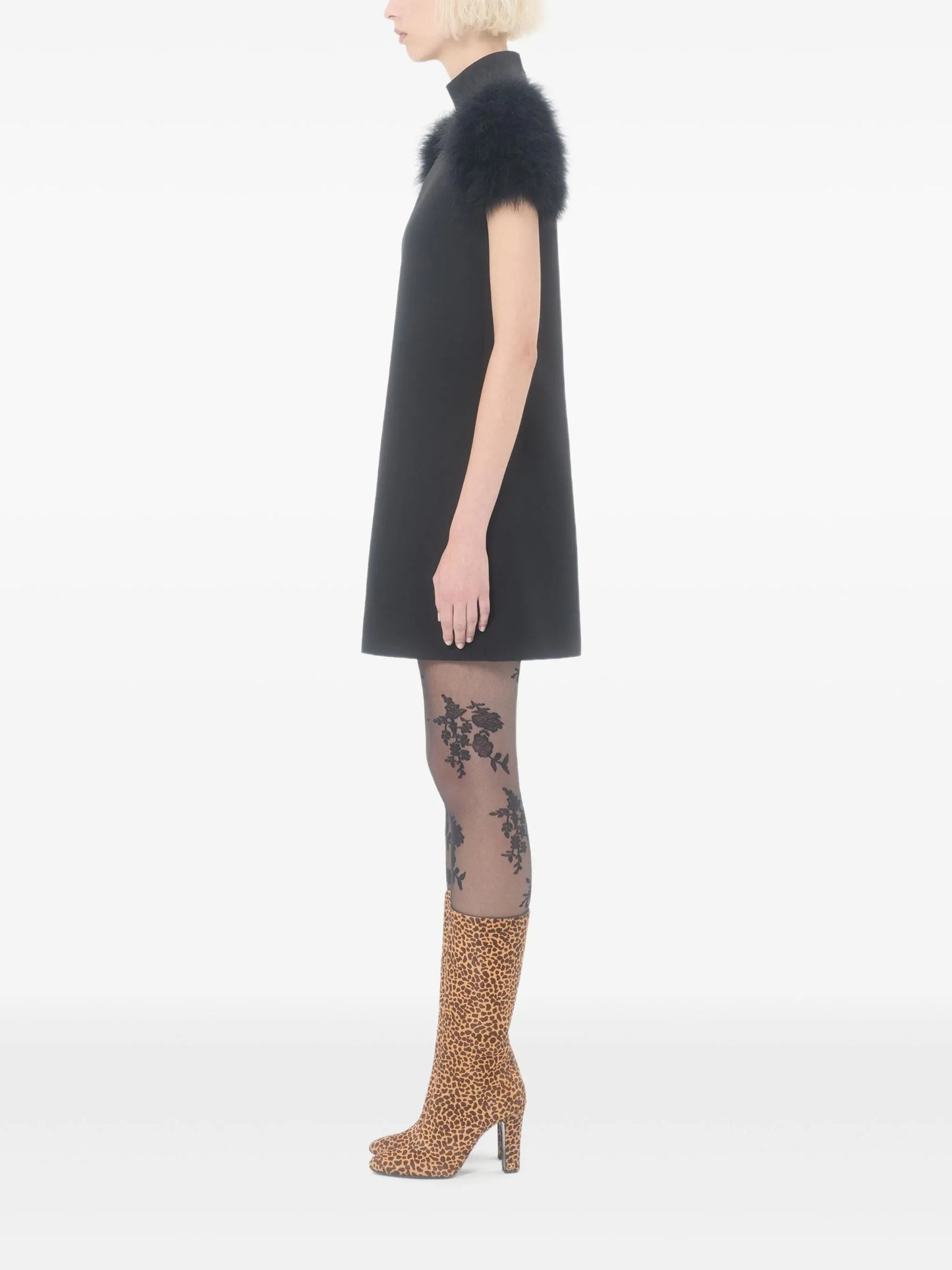 Crepe Couture feather mini dress