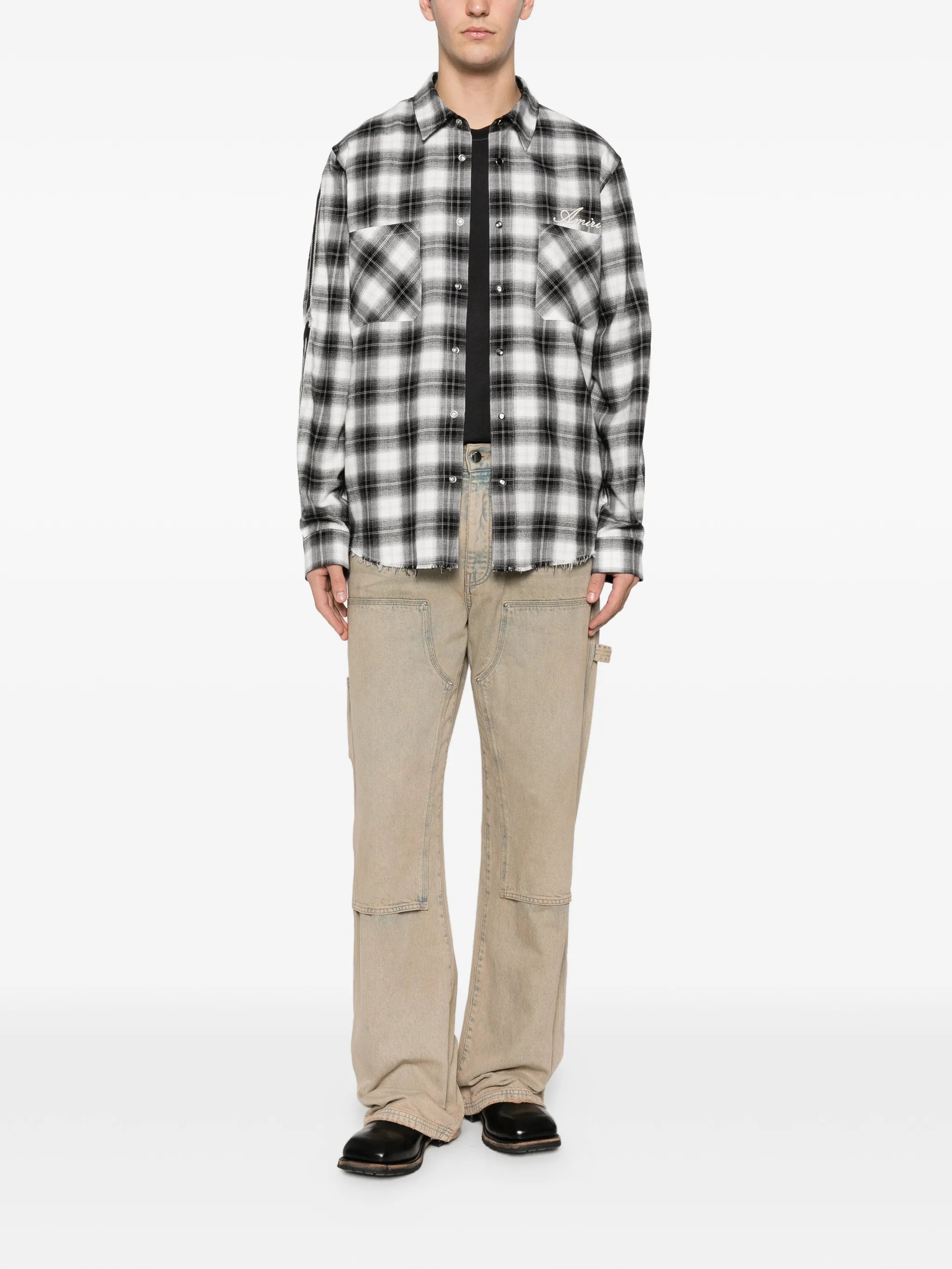 bones-appliqué plaid shirt