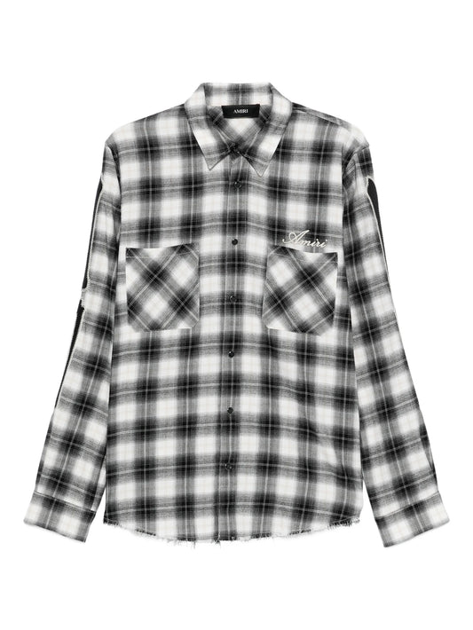 bones-appliqué plaid shirt