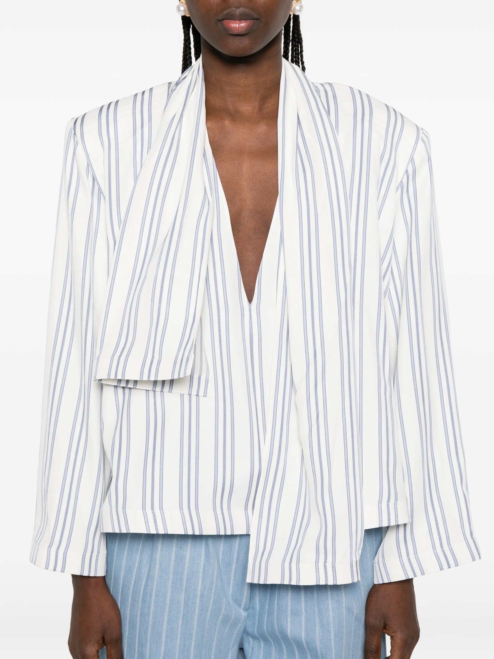 scarf-detail striped shirt