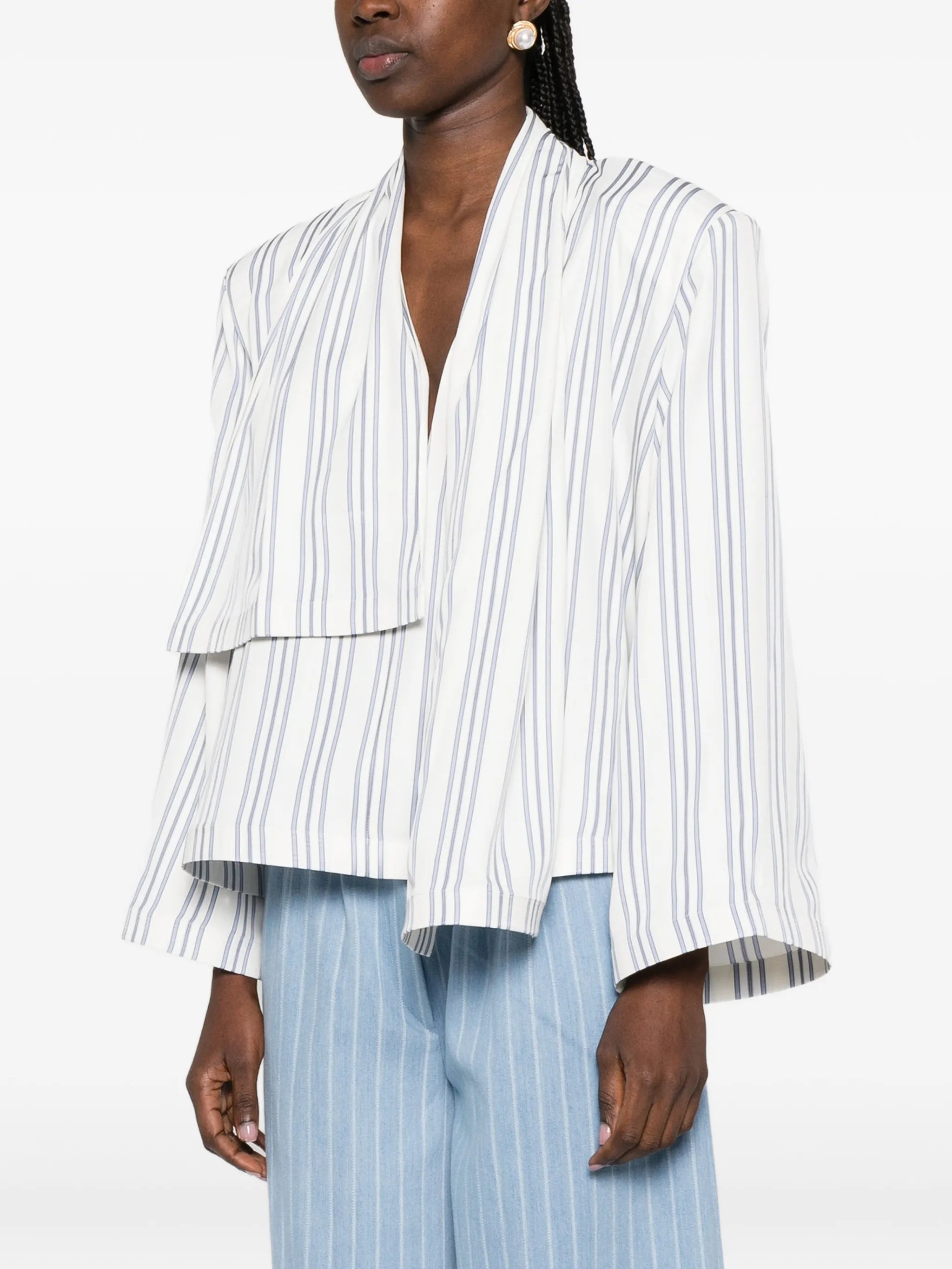 scarf-detail striped shirt