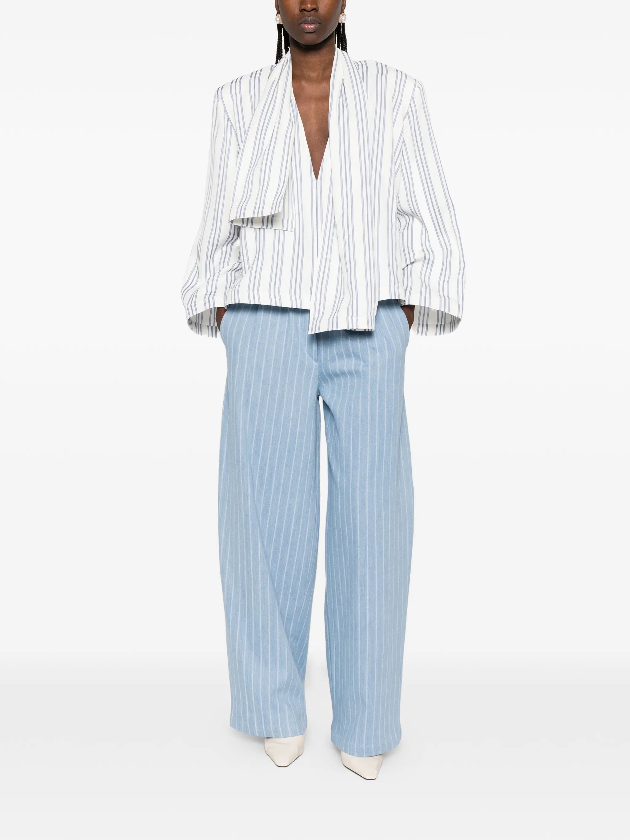 scarf-detail striped shirt