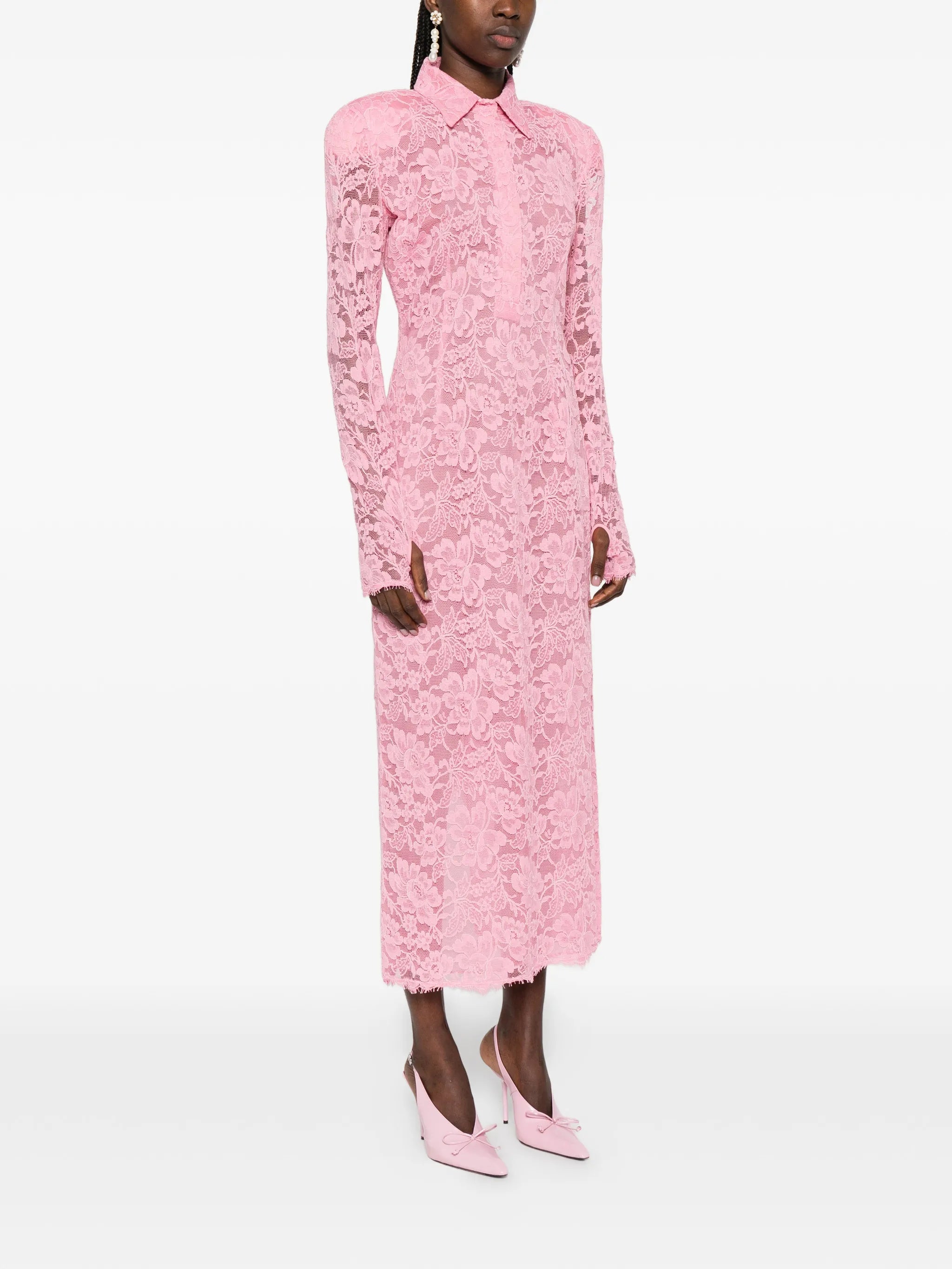floral-lace polo-collar dress