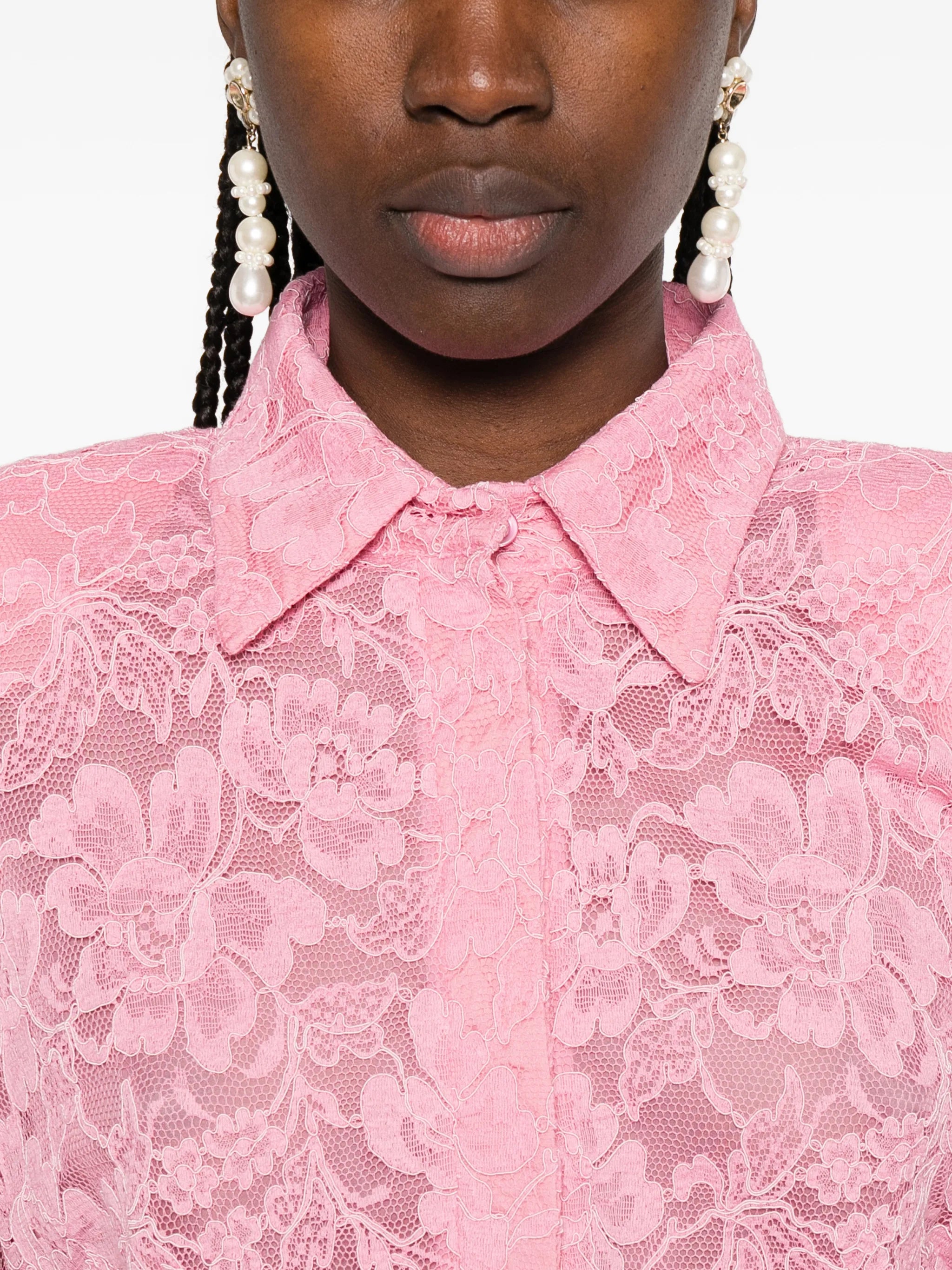 floral-lace polo-collar dress