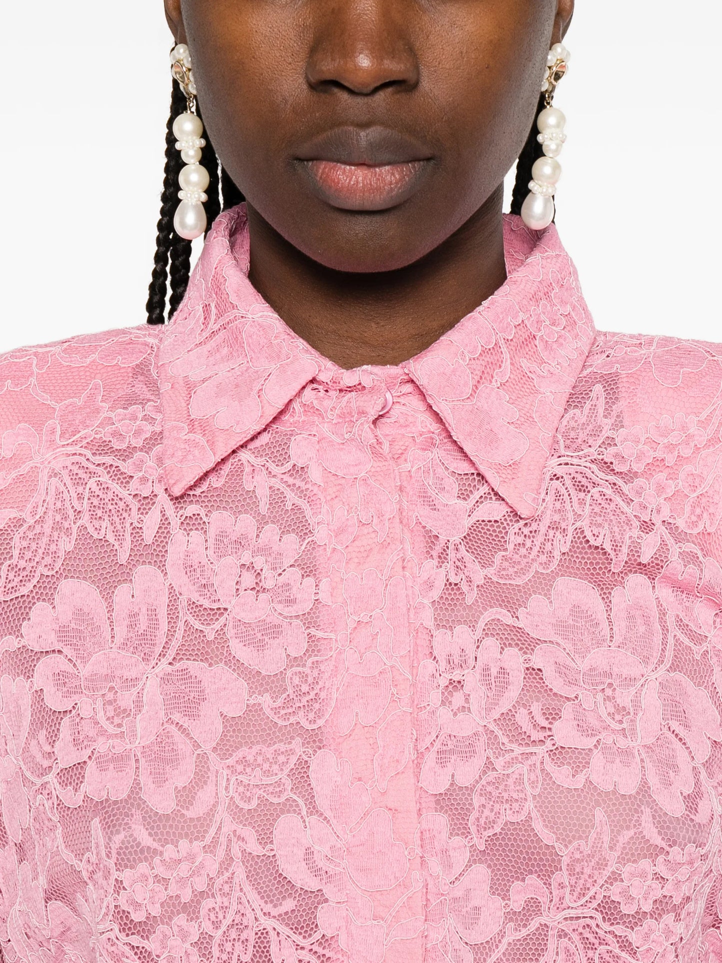 floral-lace polo-collar dress
