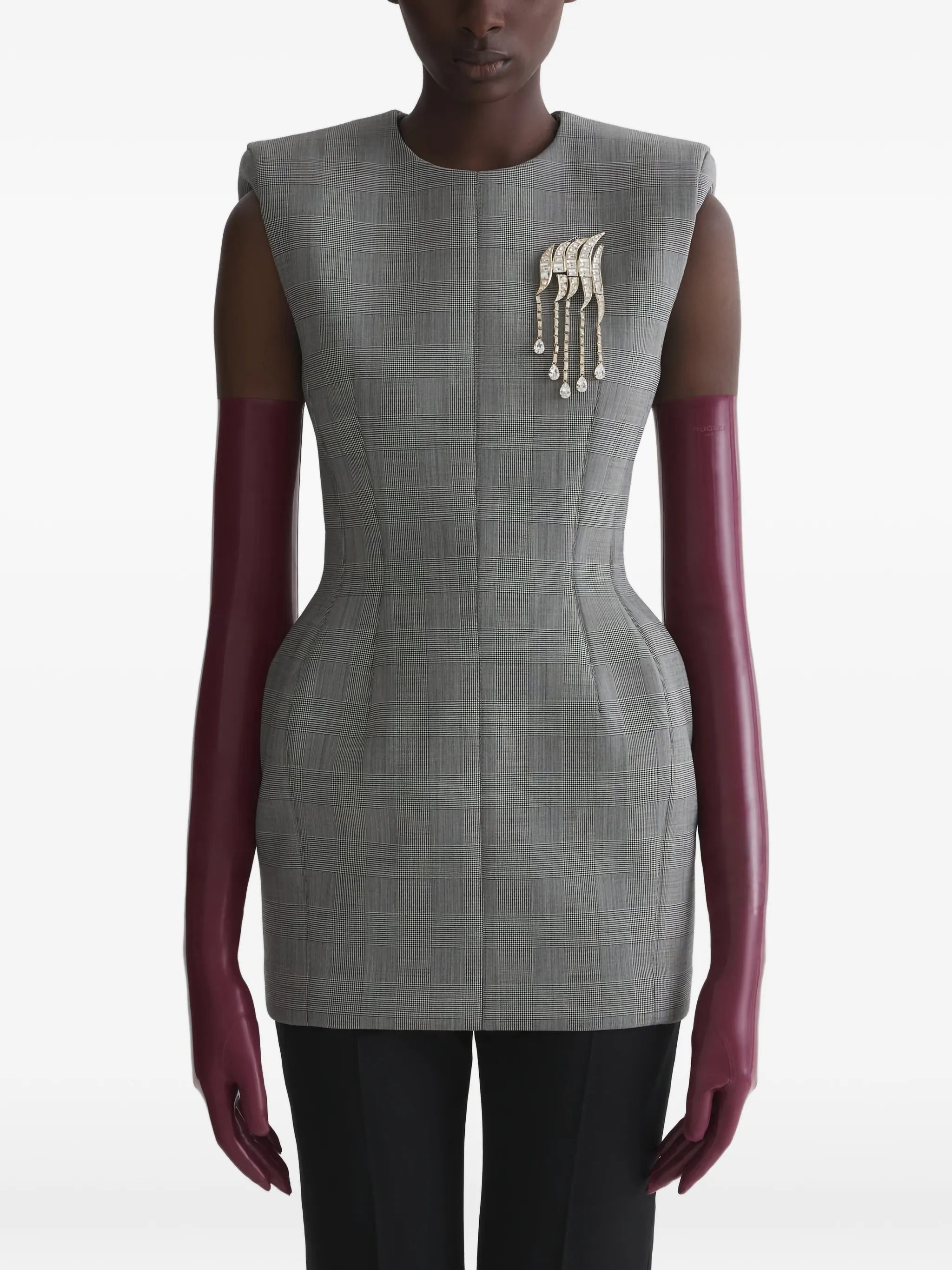 padded shoulder mini dress