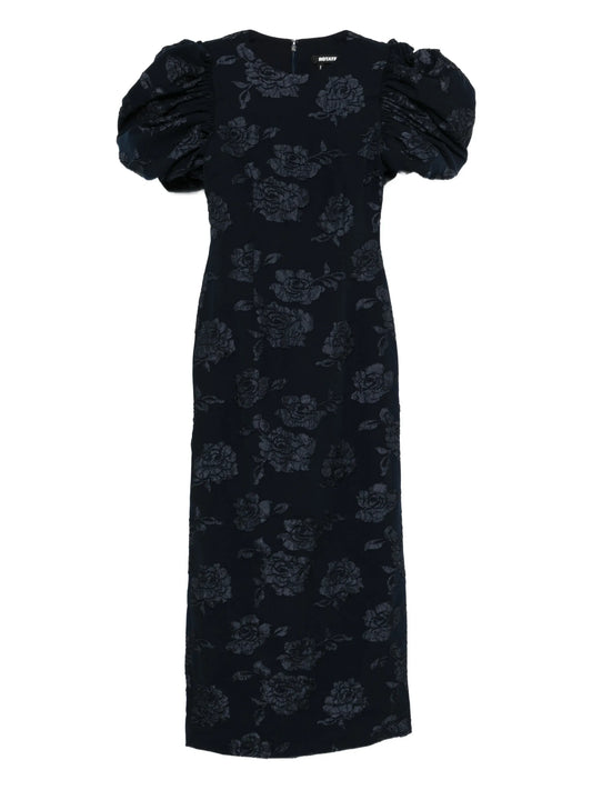jacquard puff midi dress