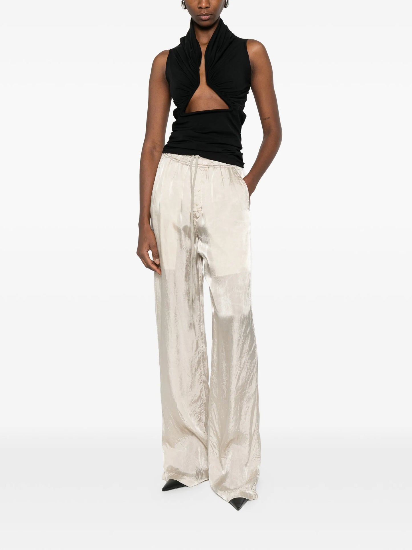 drawstring wide leg trousers