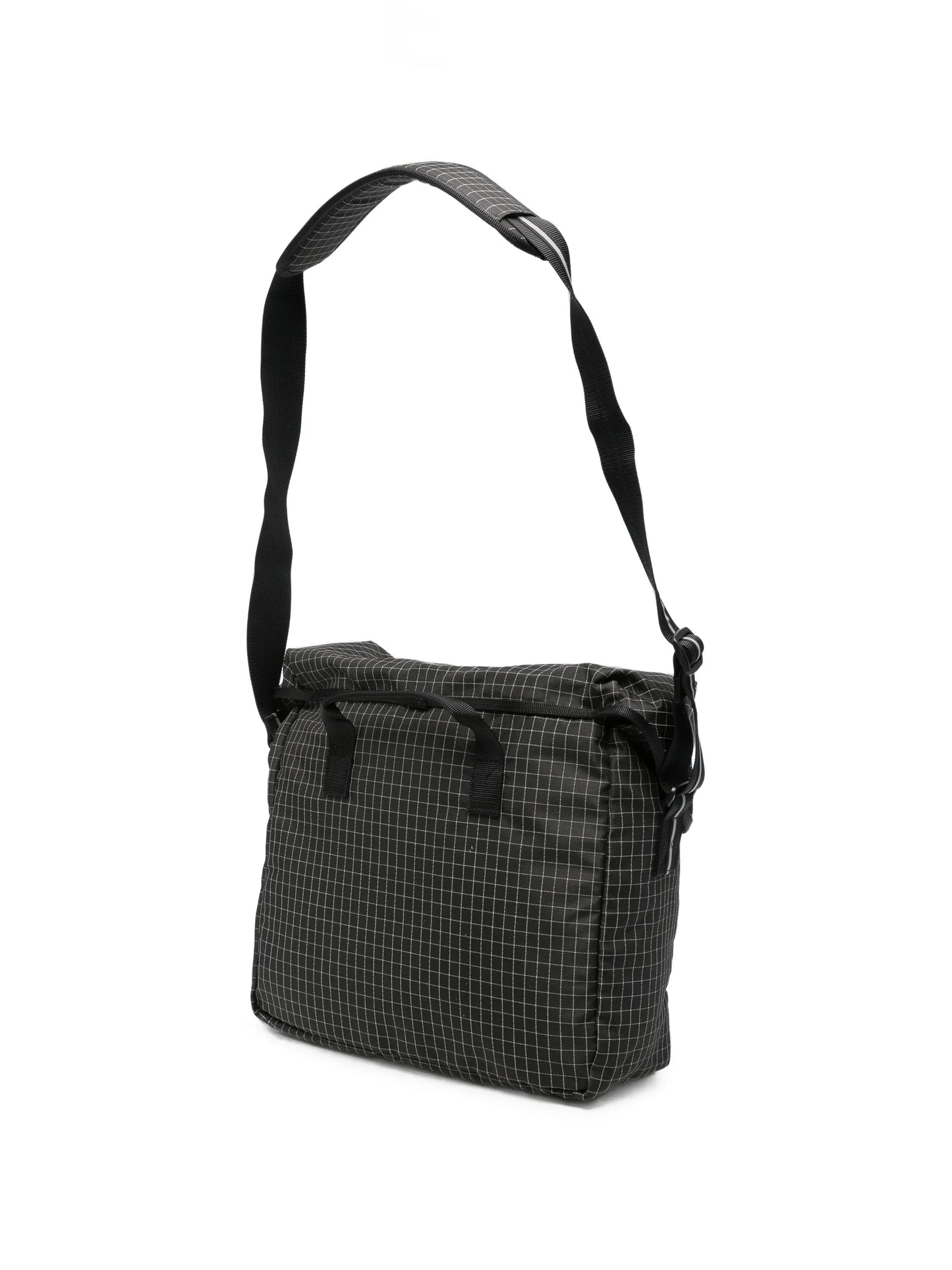 grid-pattern messenger bag