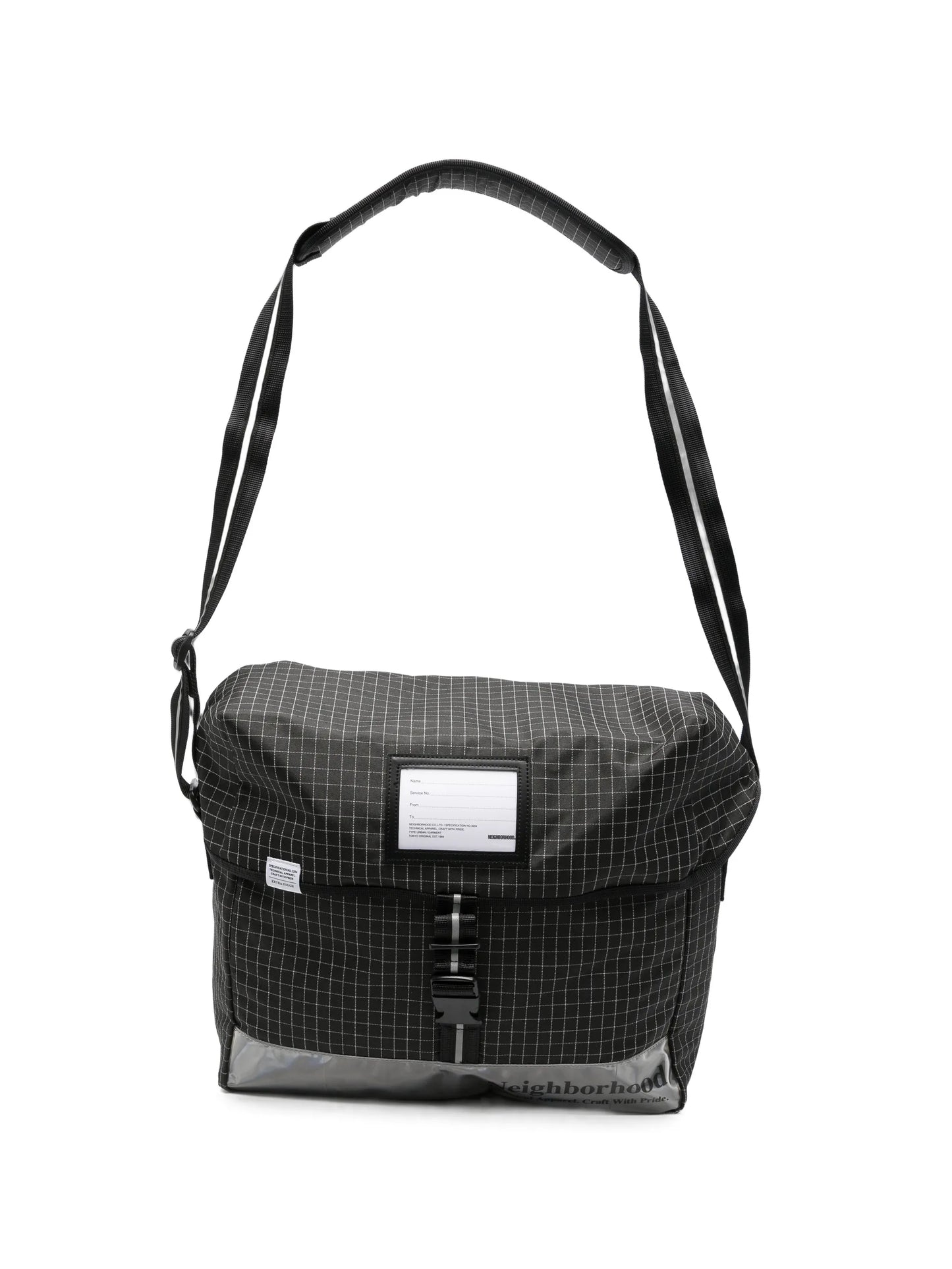 grid-pattern messenger bag