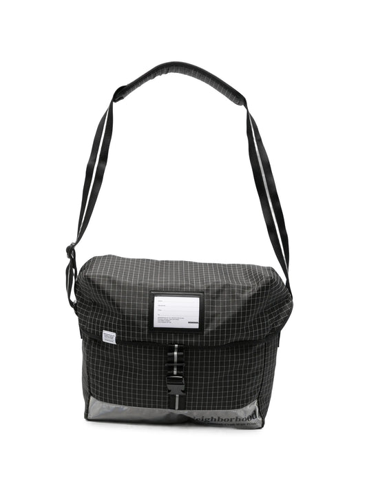 grid-pattern messenger bag