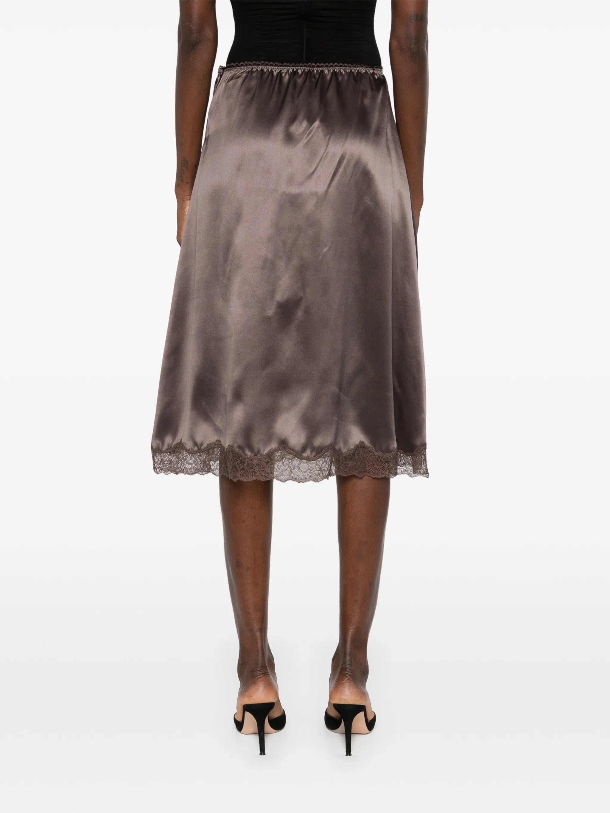lace-trim midi skirt