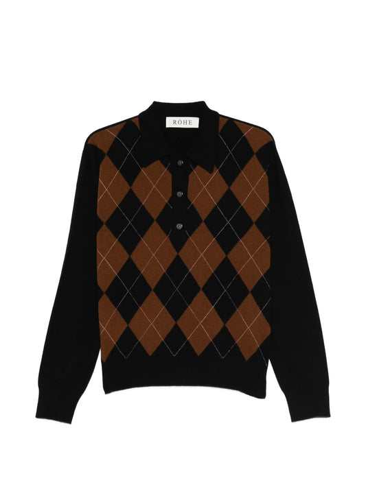 argyle-knit polo top