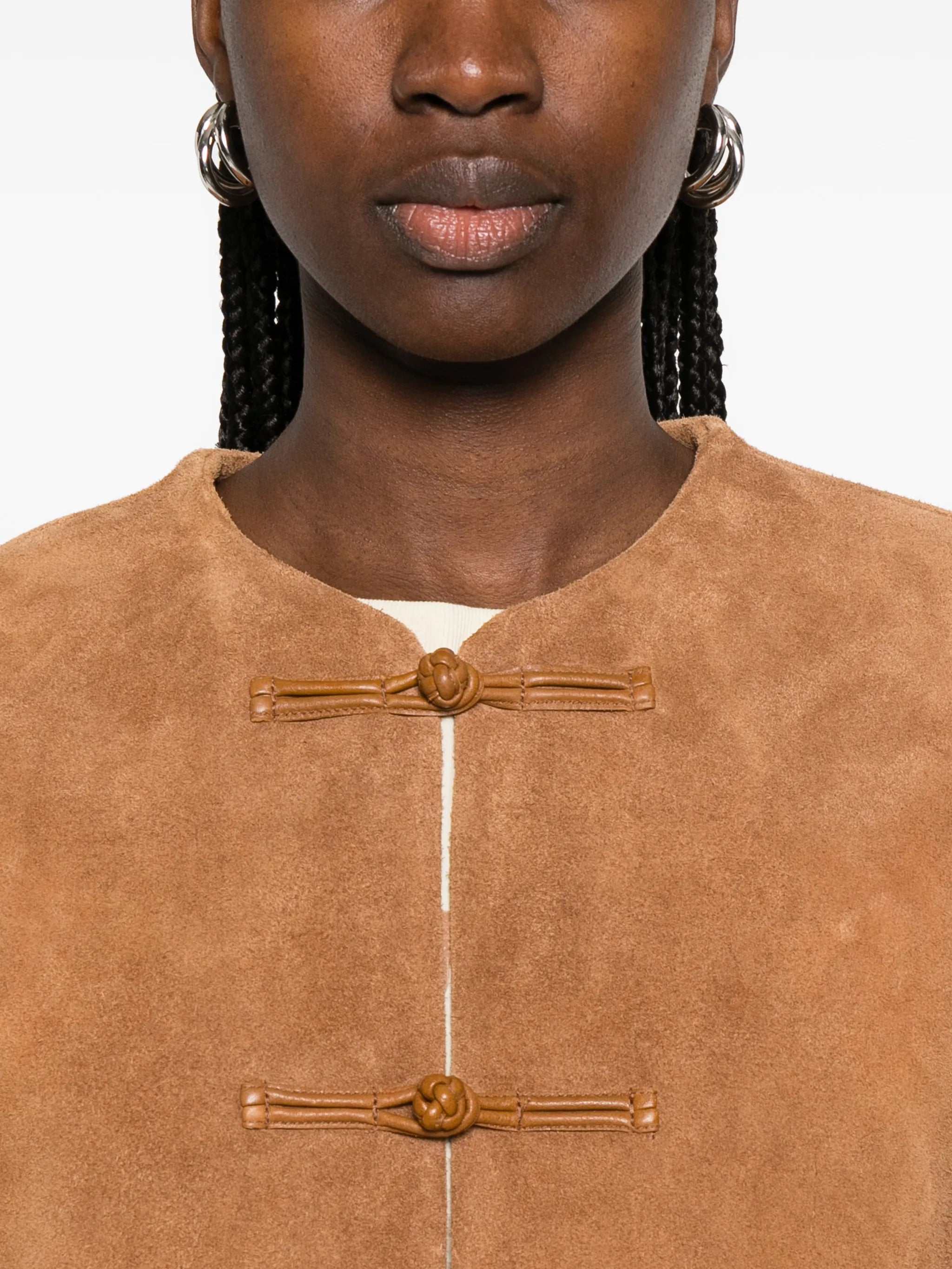 mandarin-collar suede jacket