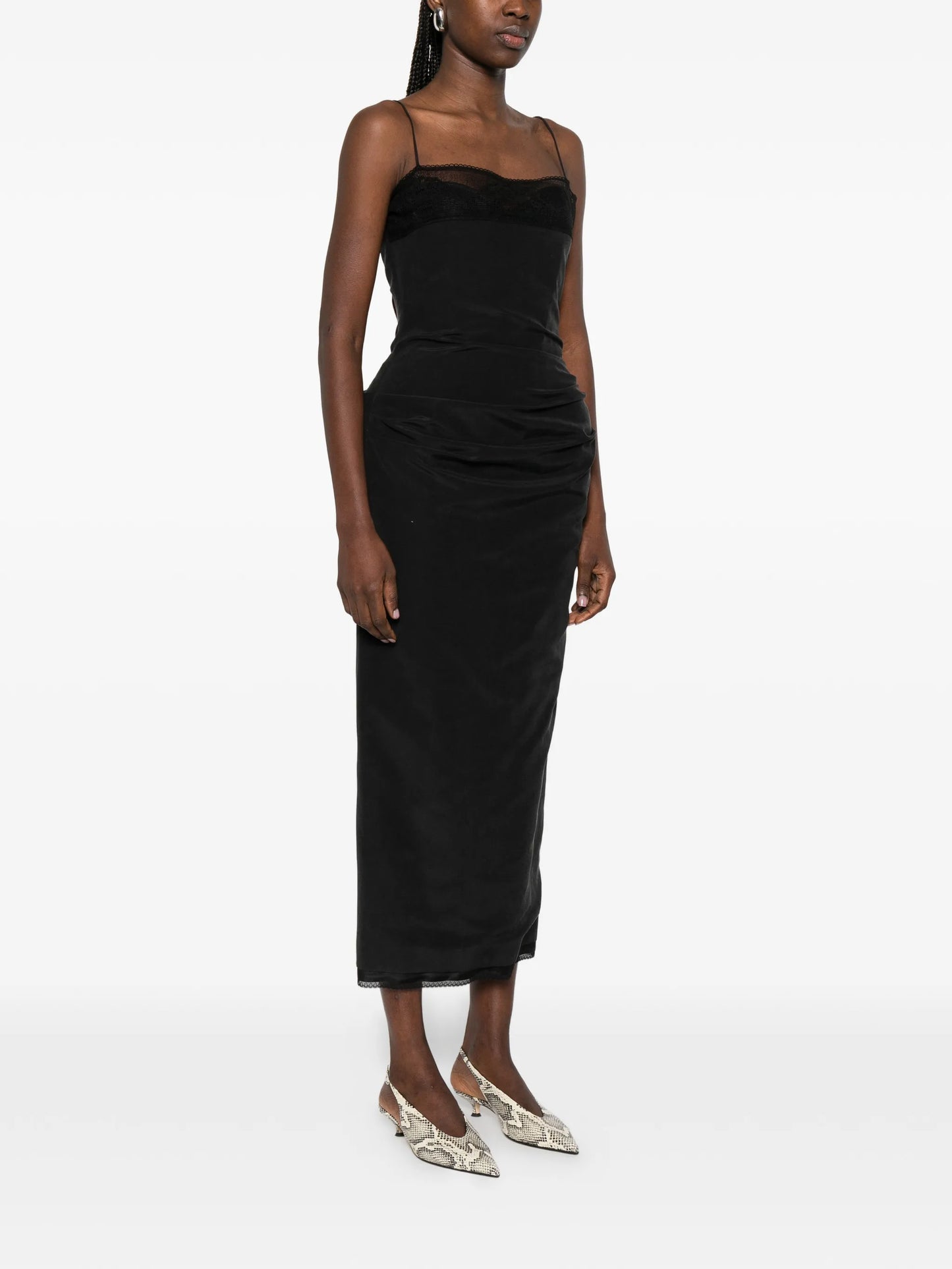 lace-trim midi dress