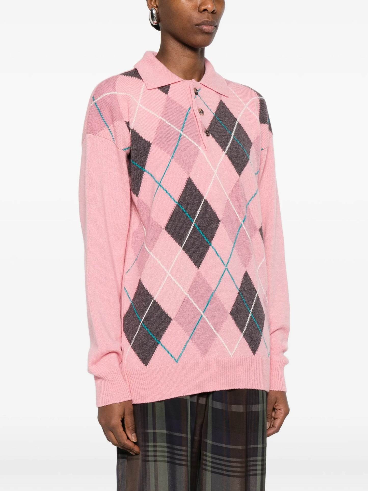 argyle knit polo top