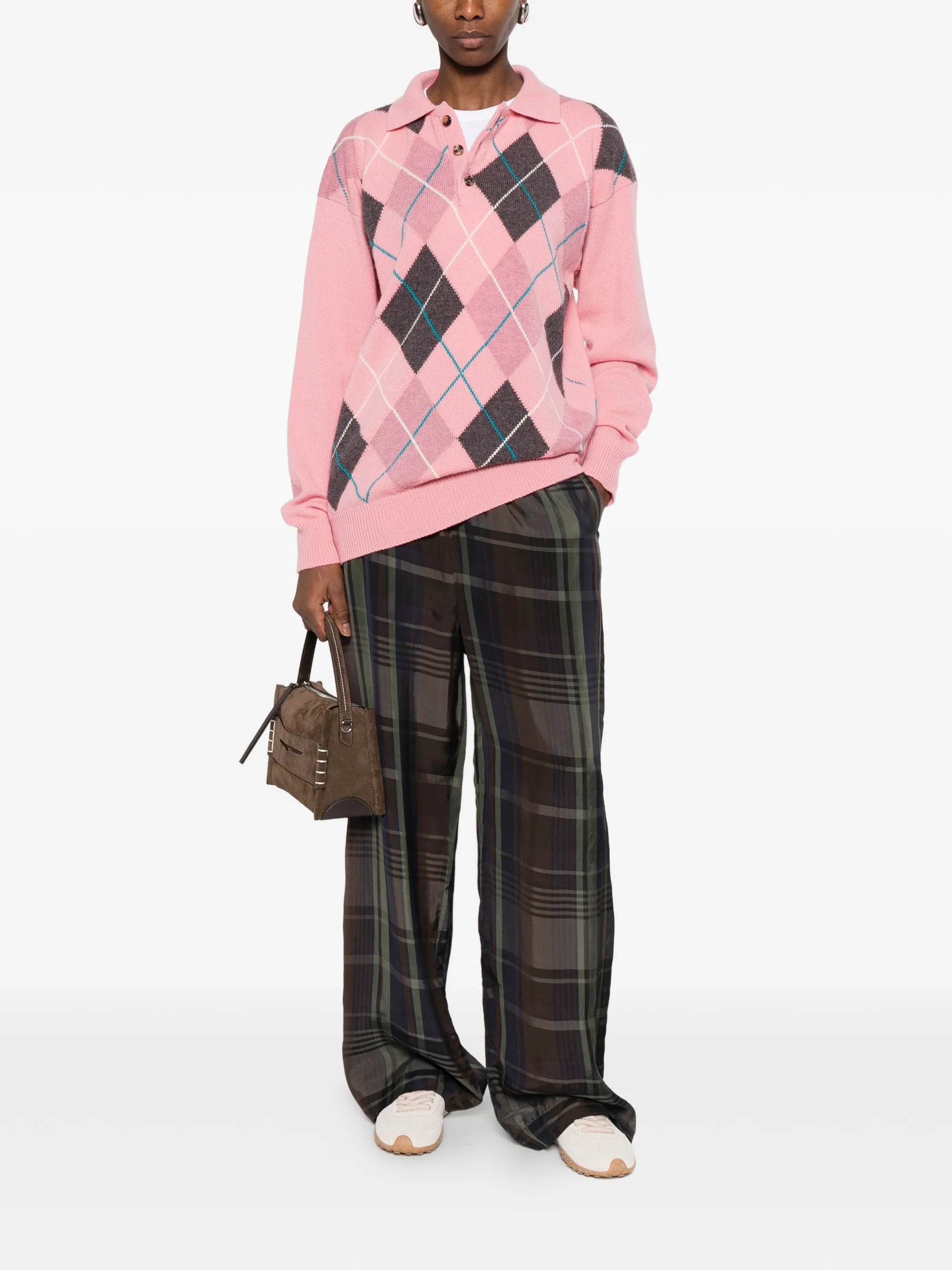 argyle knit polo top