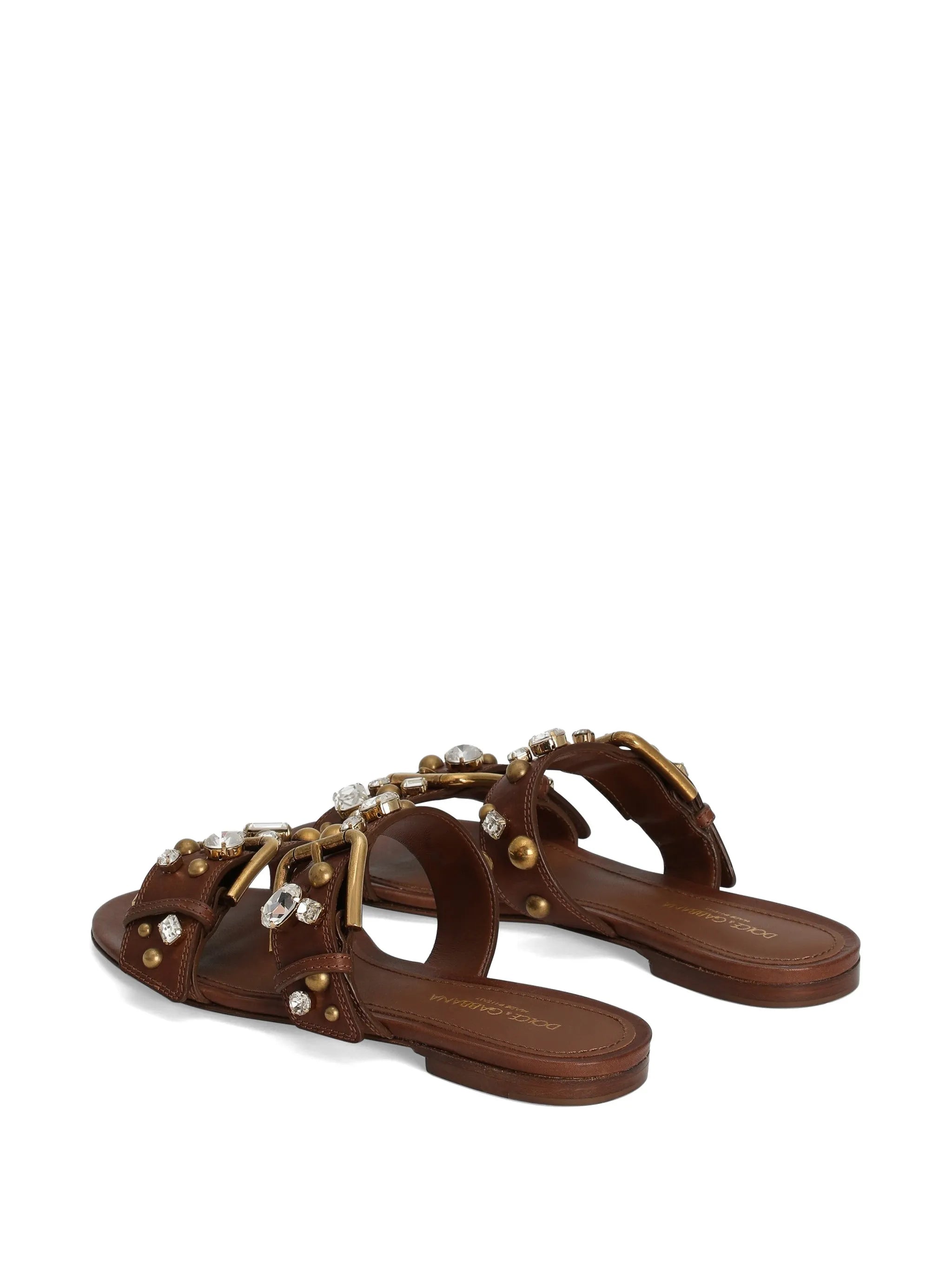 cowhide embellished flat slippers