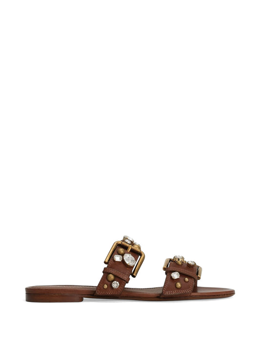 cowhide embellished flat slippers