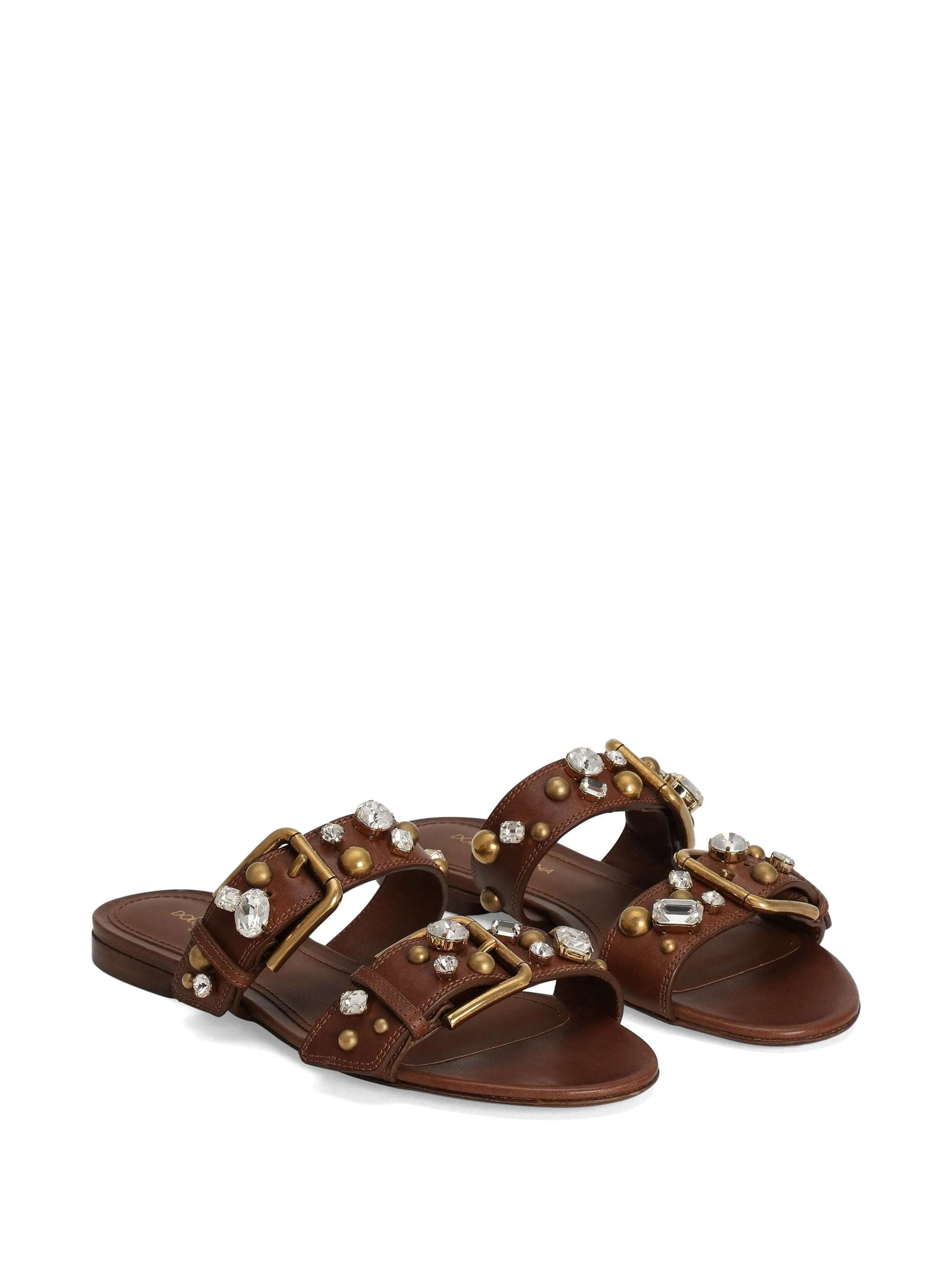 cowhide embellished flat slippers
